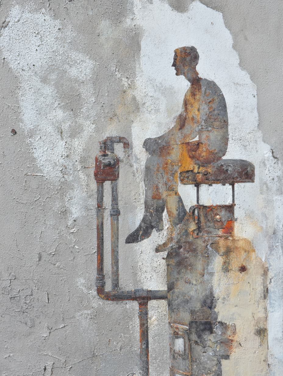 Silhouette Person Gas Tank Mural Artwork Background Textures | Industrial | Einrichtungsstile