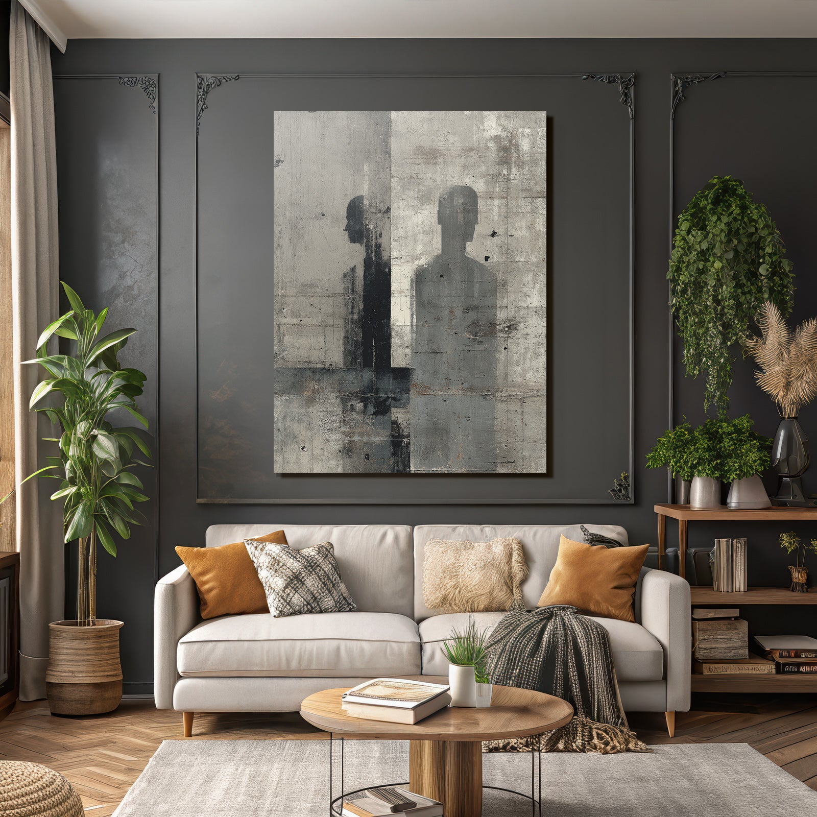 Silhouettes Gegen Strukturierten Hintergrund Grau Schwarz