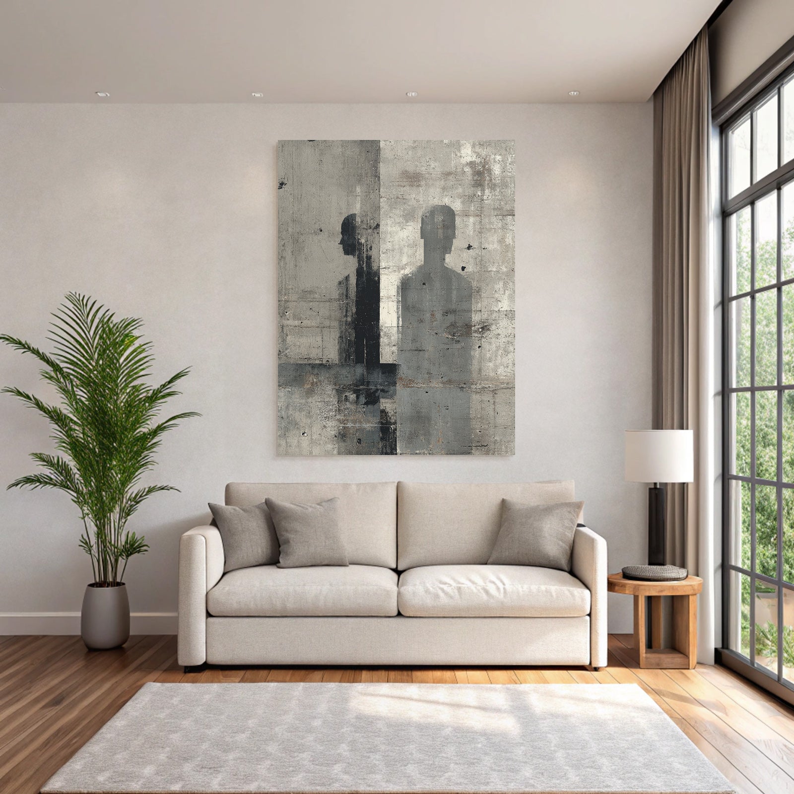 Silhouettes Gegen Strukturierten Hintergrund Grau Schwarz