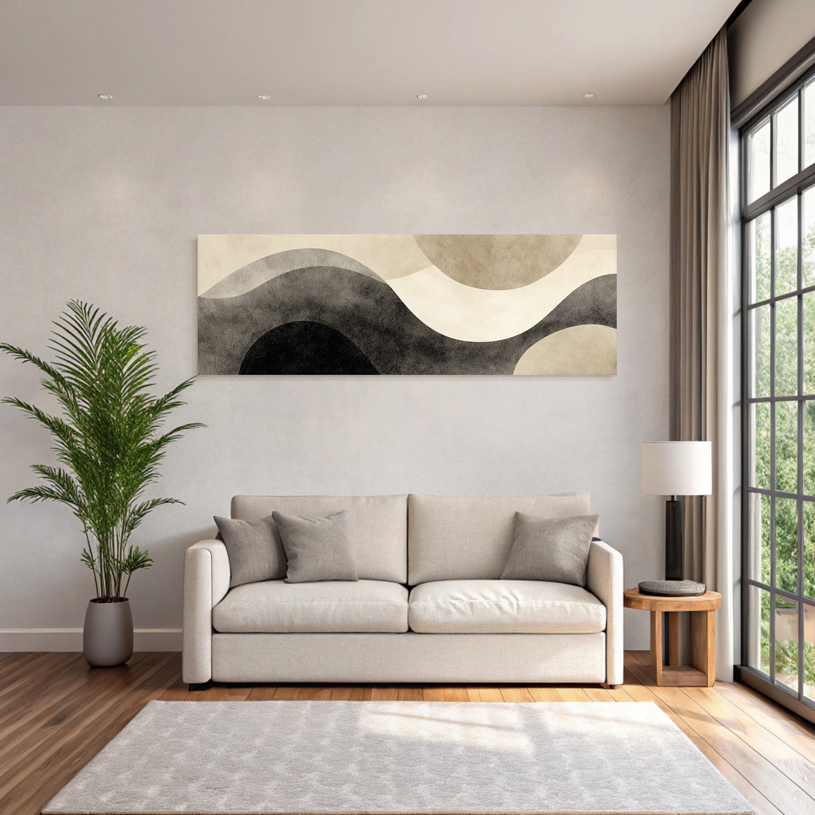 Abstract Design Fluid Shapes In Beige Black Grey