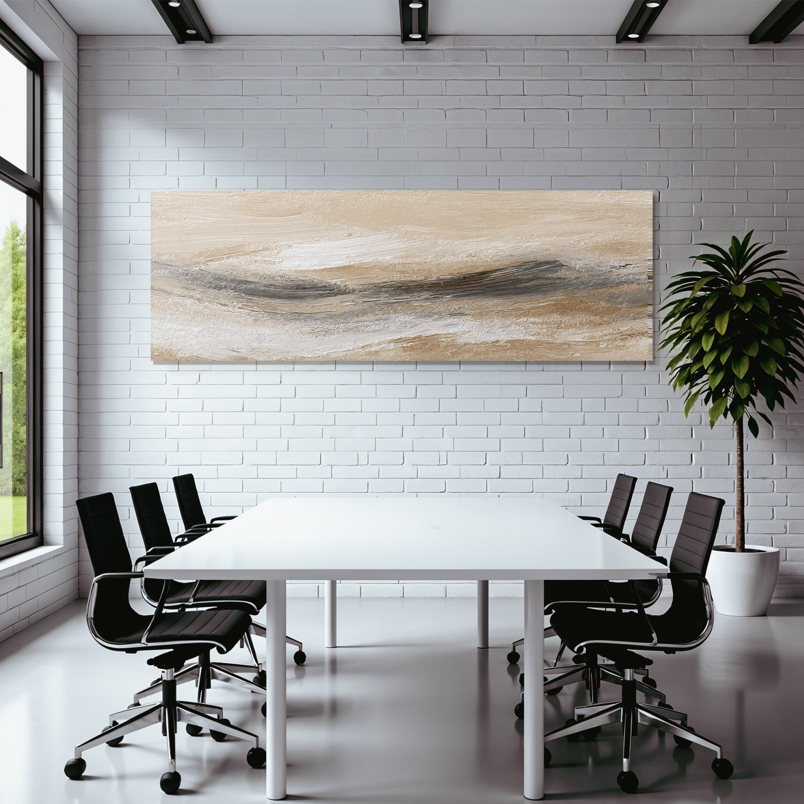 Abstract painting with soft colors and textures in a natural landscape