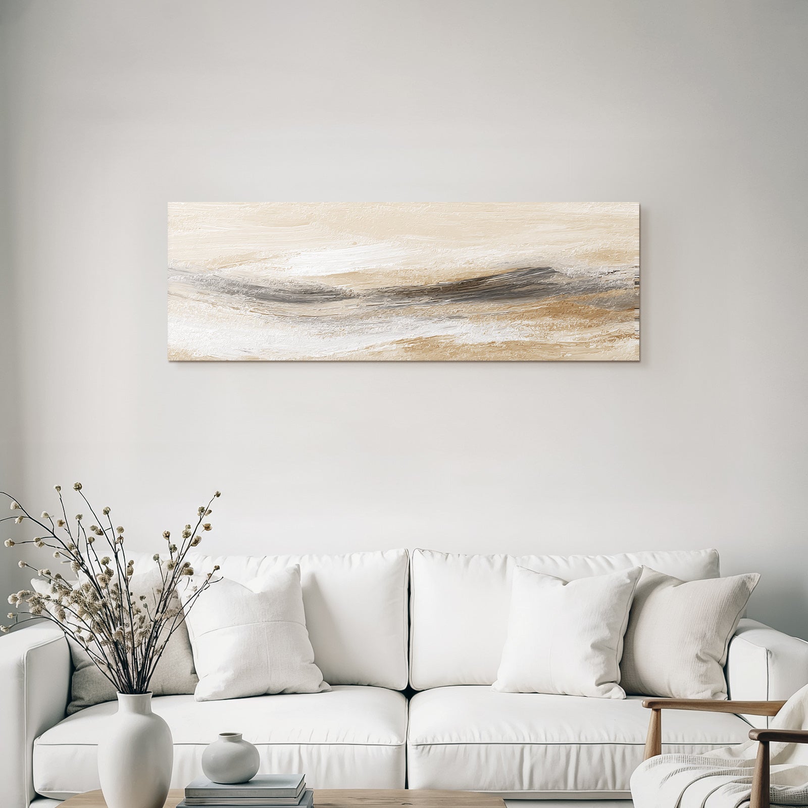 Abstract painting with soft colors and textures in a natural landscape
