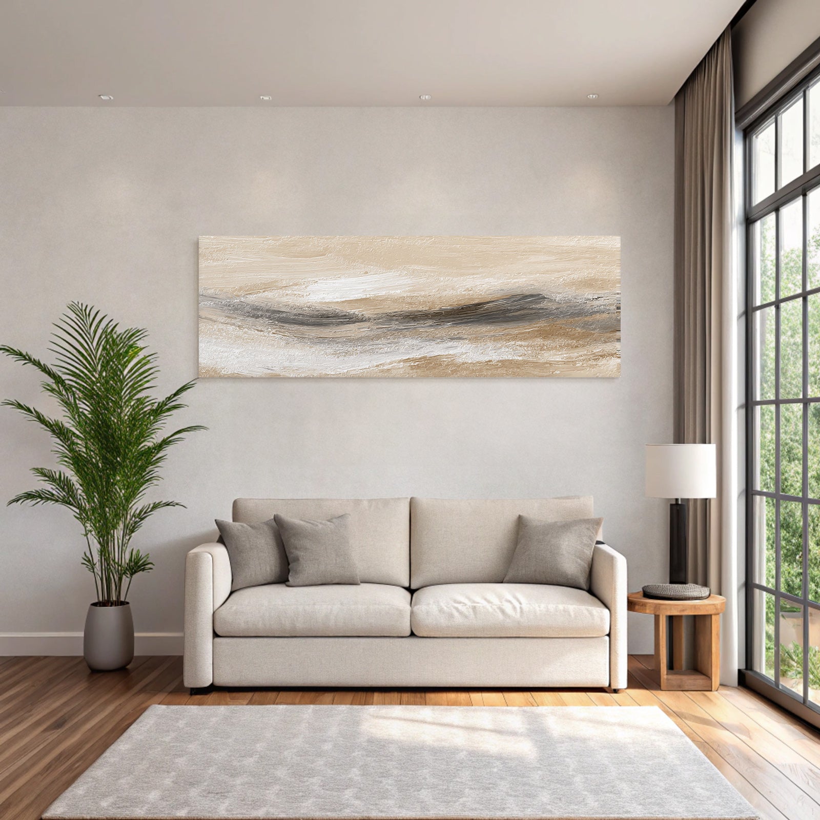 Abstract painting with soft colors and textures in a natural landscape