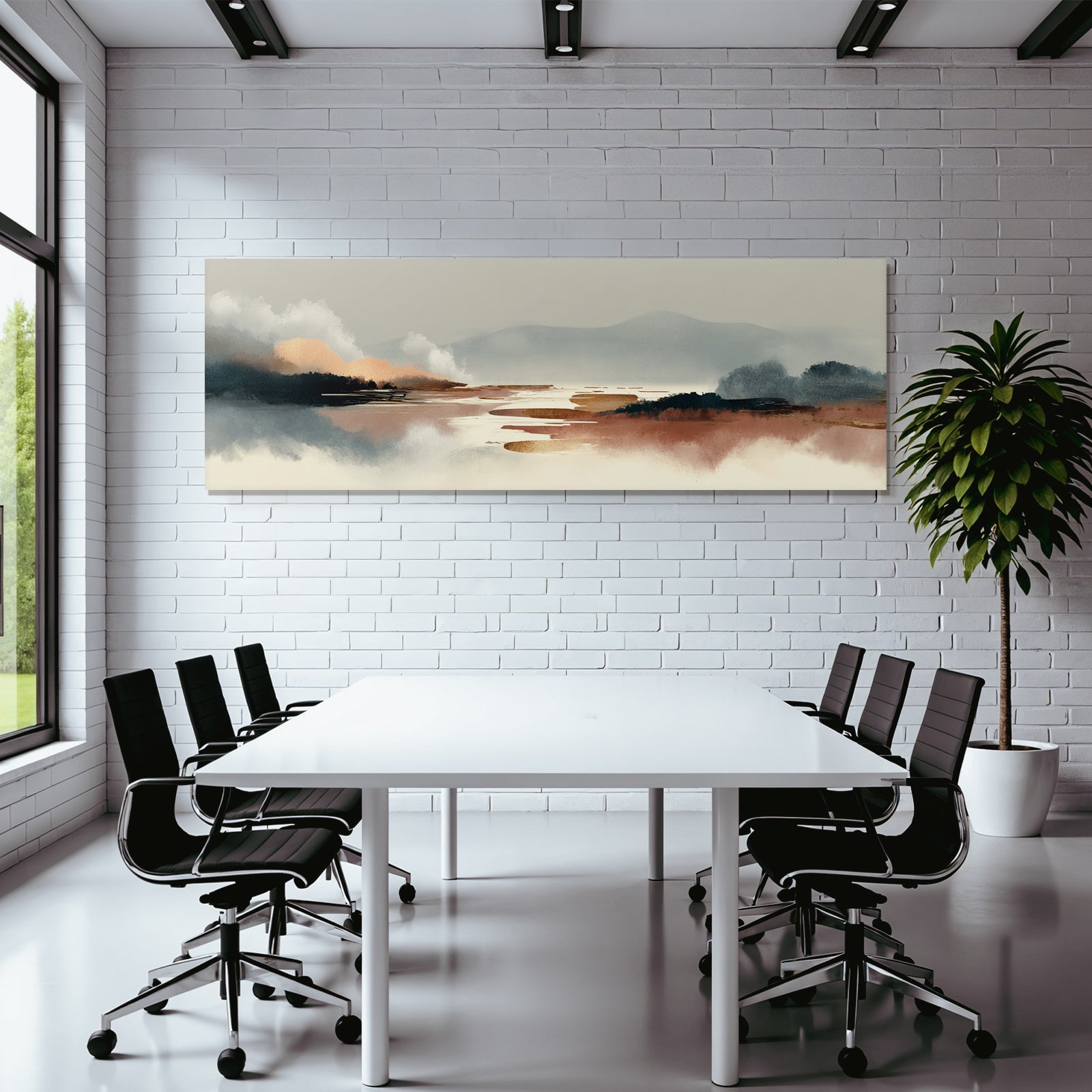 Serene Landscape Illustration Abstract Elements Soft Tones Gray Blue Orange Brown