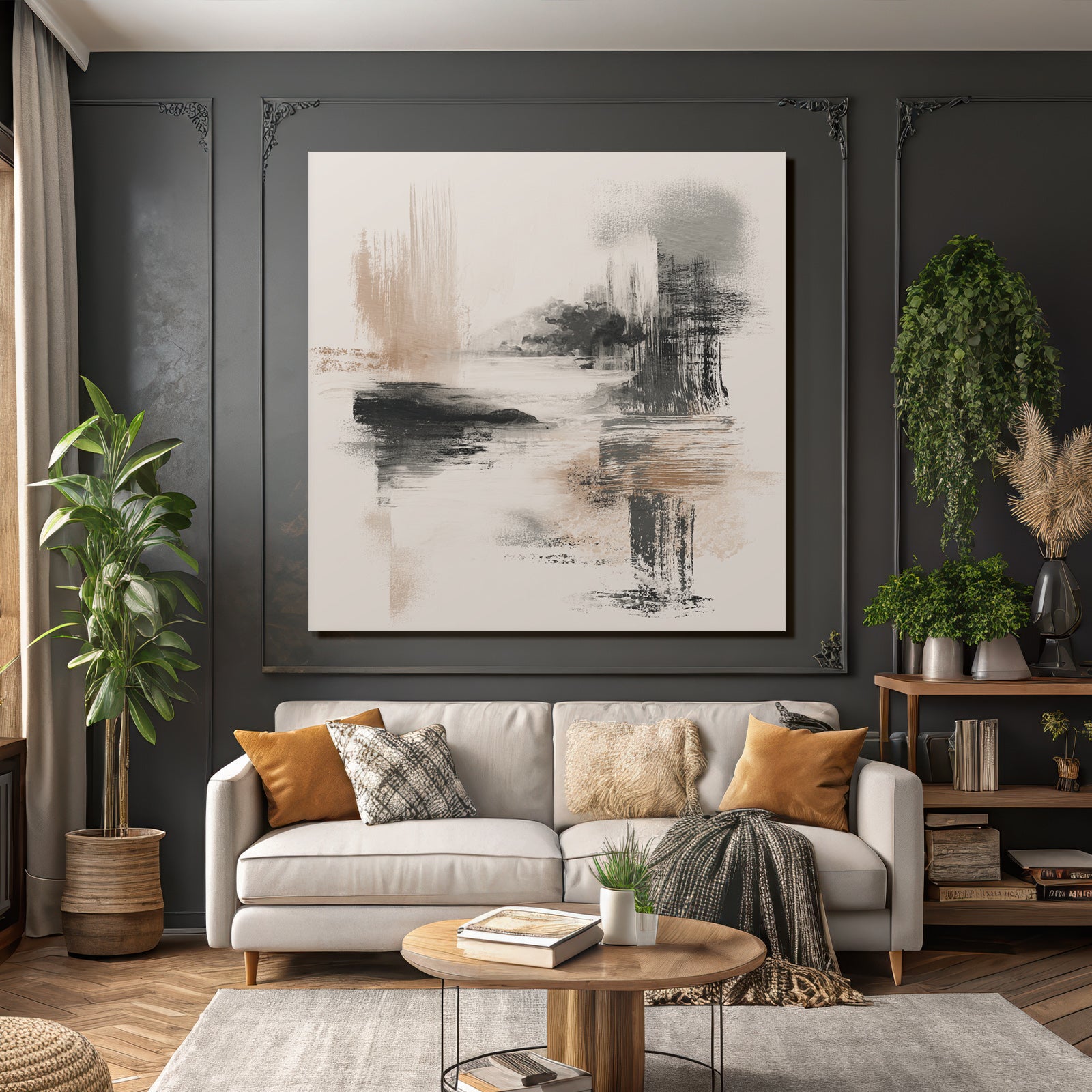 Abstract painting Soft brushstrokes Muted colors Serene landscape or seascape