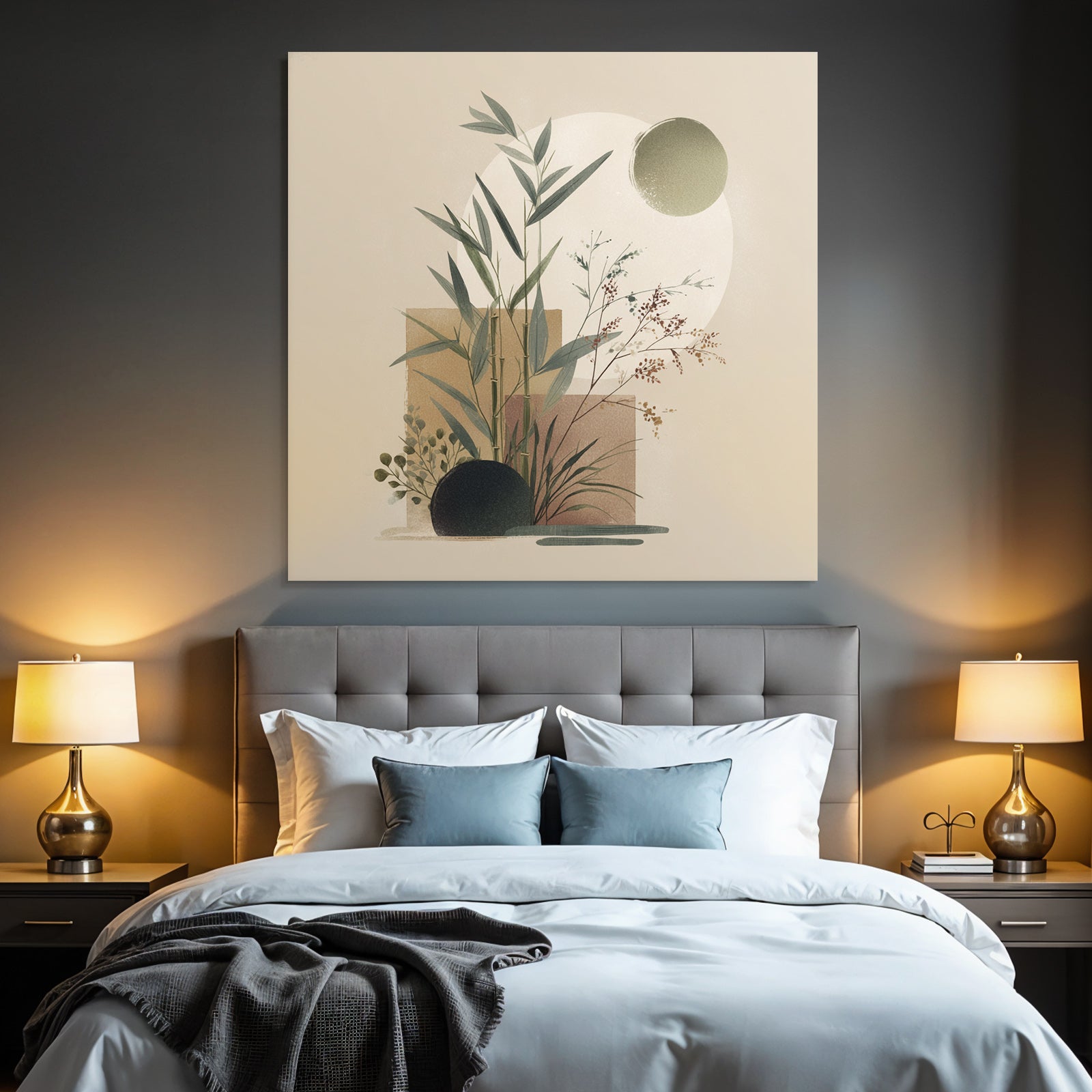 Artistic Plants Geometric Shapes Bamboo Foliage Square Illustration Beige Background