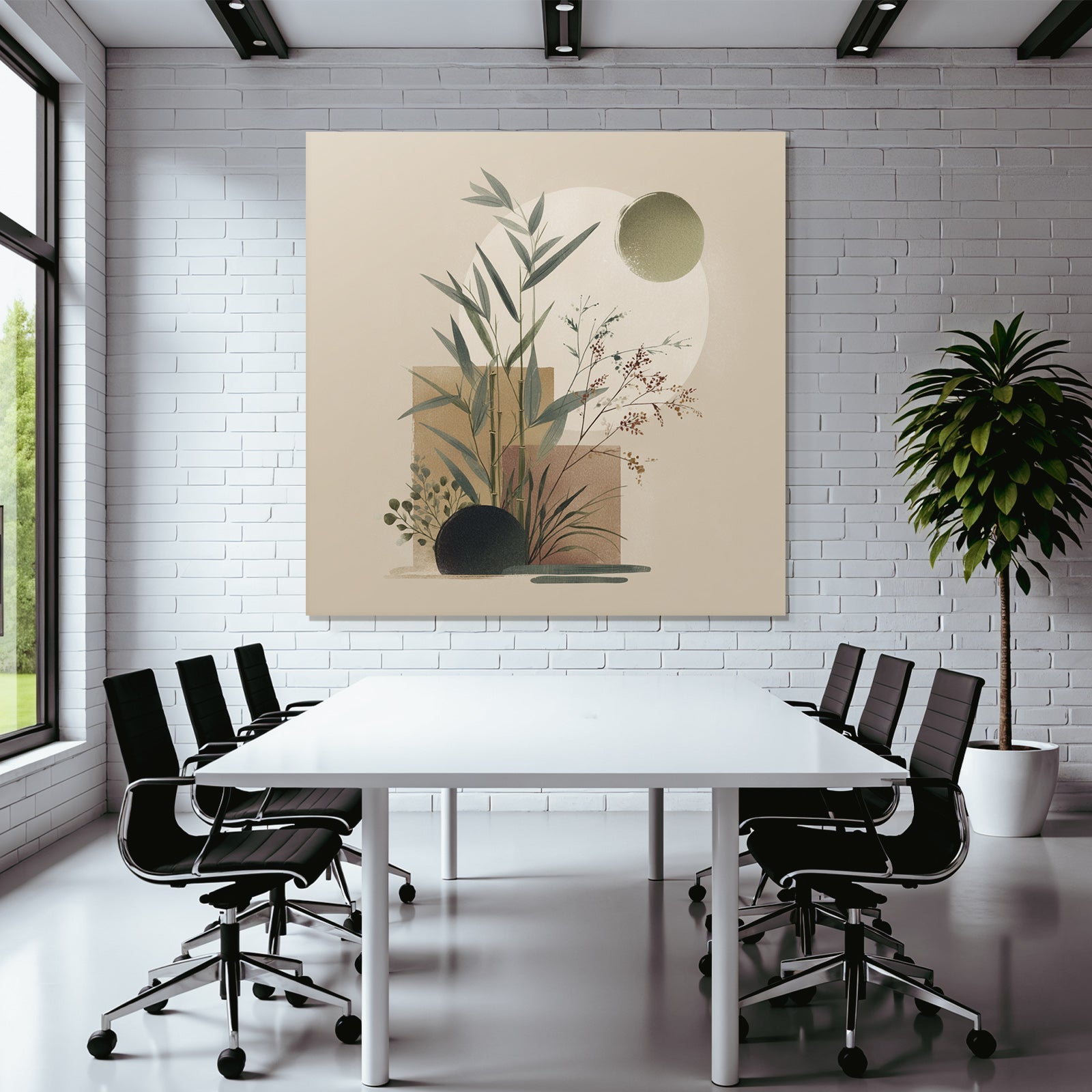 Artistic Plants Geometric Shapes Bamboo Foliage Square Illustration Beige Background