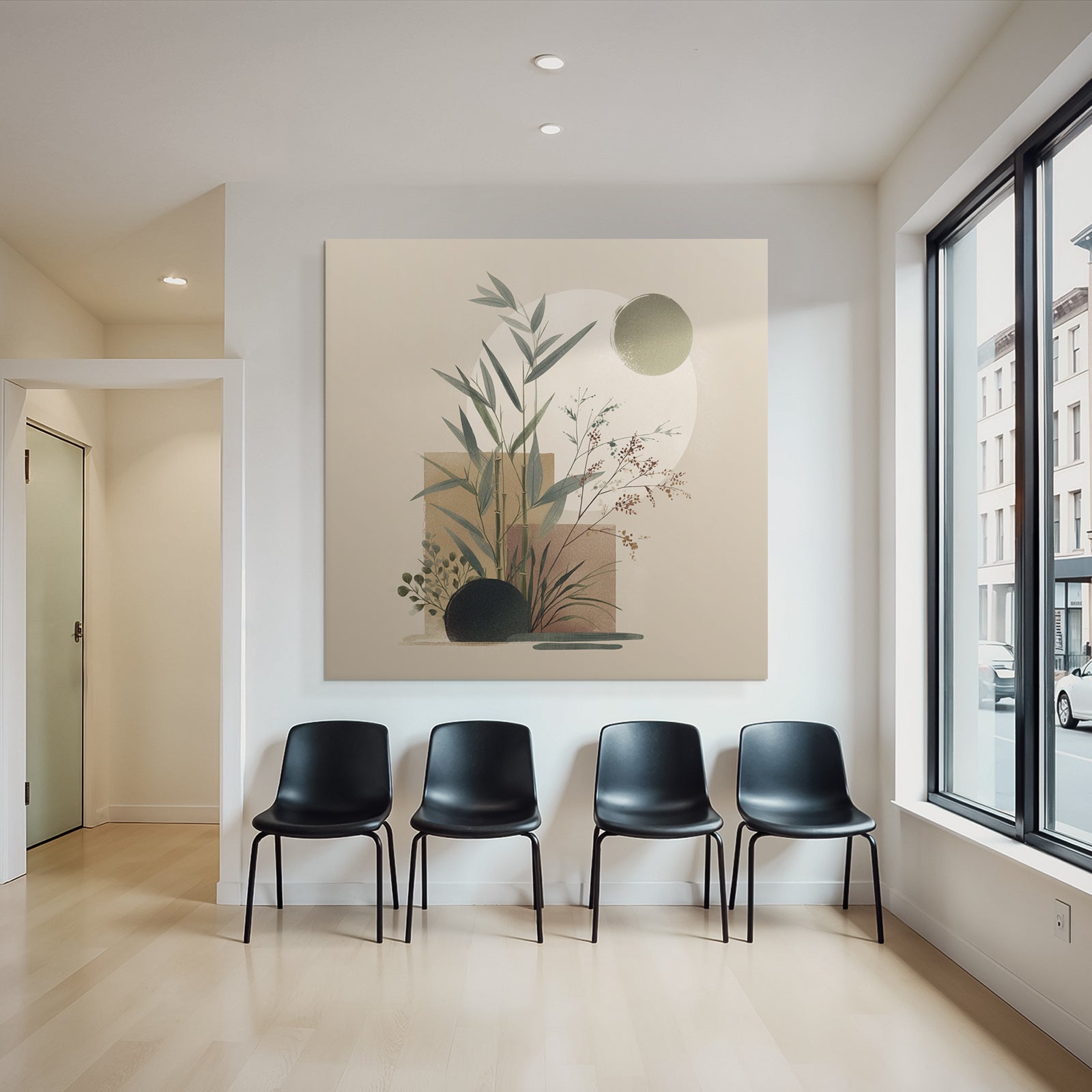 Artistic Plants Geometric Shapes Bamboo Foliage Square Illustration Beige Background