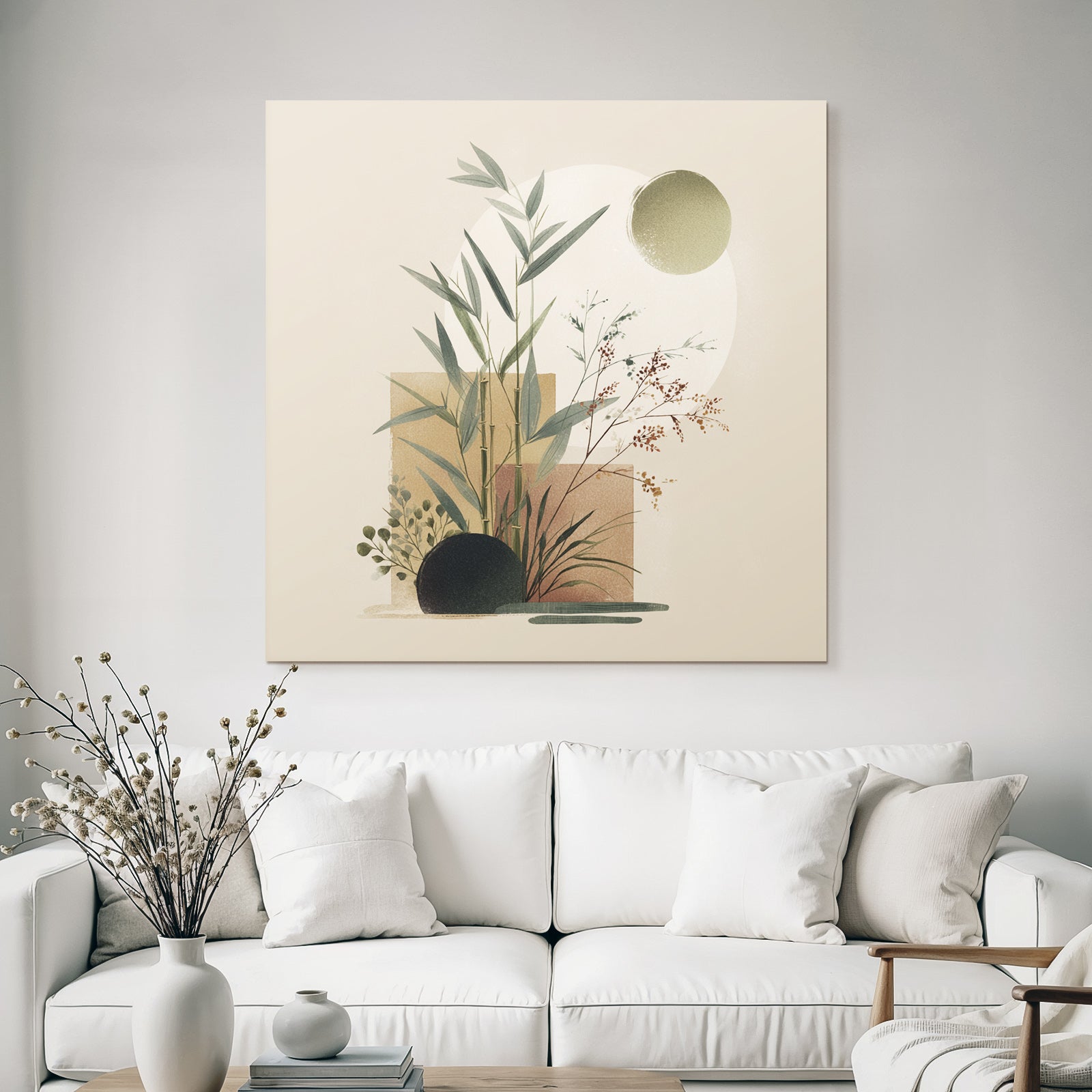 Artistic Plants Geometric Shapes Bamboo Foliage Square Illustration Beige Background