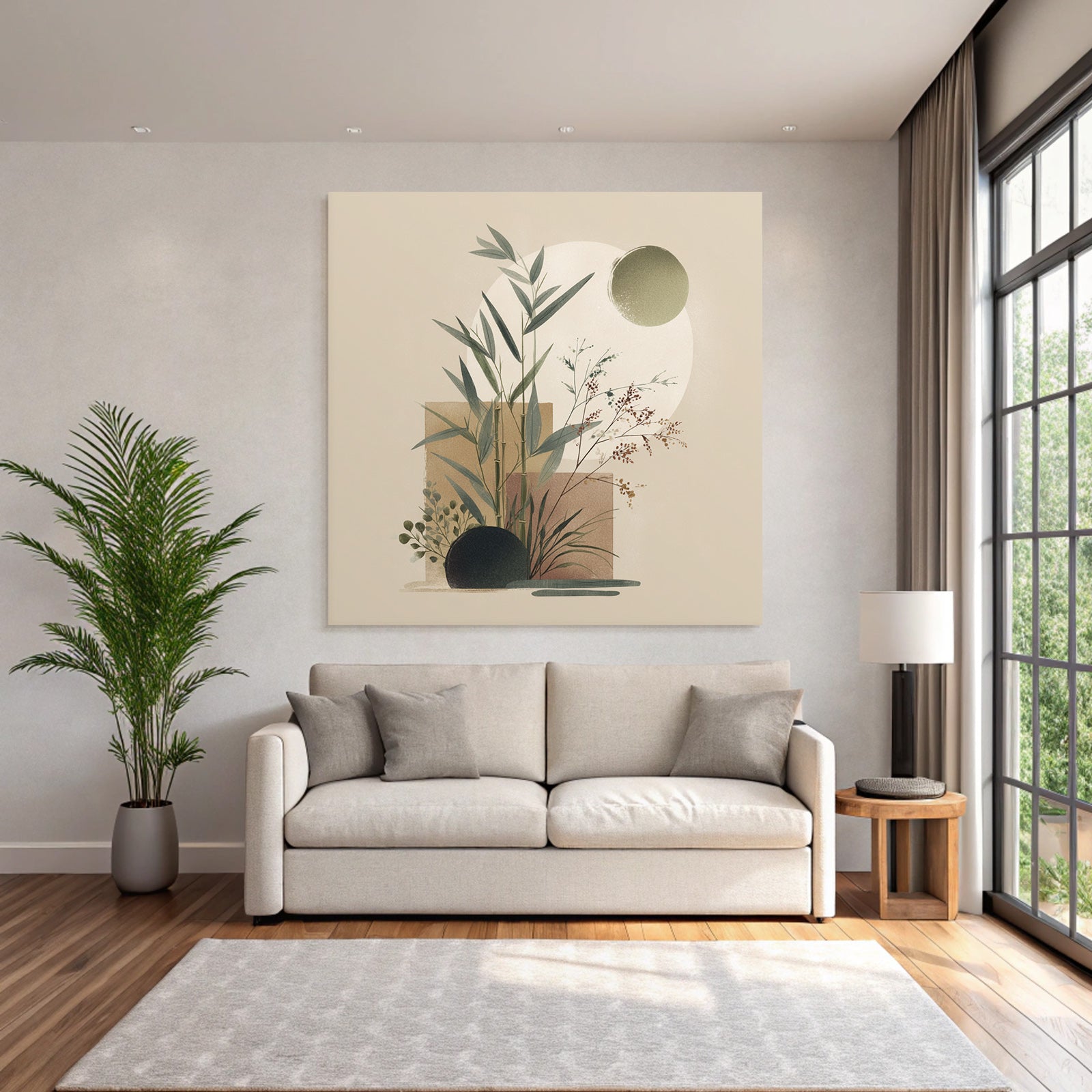Artistic Plants Geometric Shapes Bamboo Foliage Square Illustration Beige Background