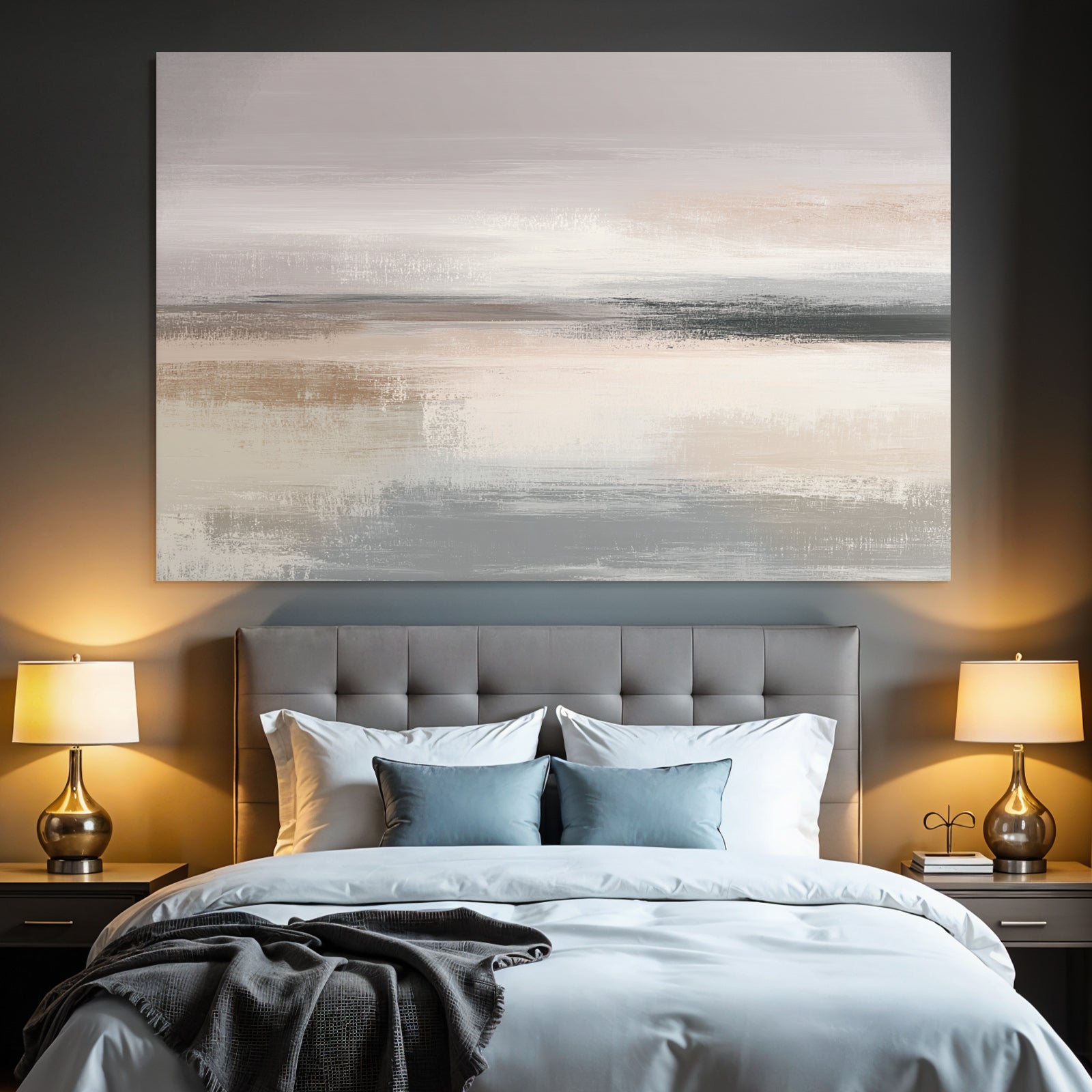 Abstract Artwork Soft Brush Strokes Muted Color Palette Gray Beige Pink Blending