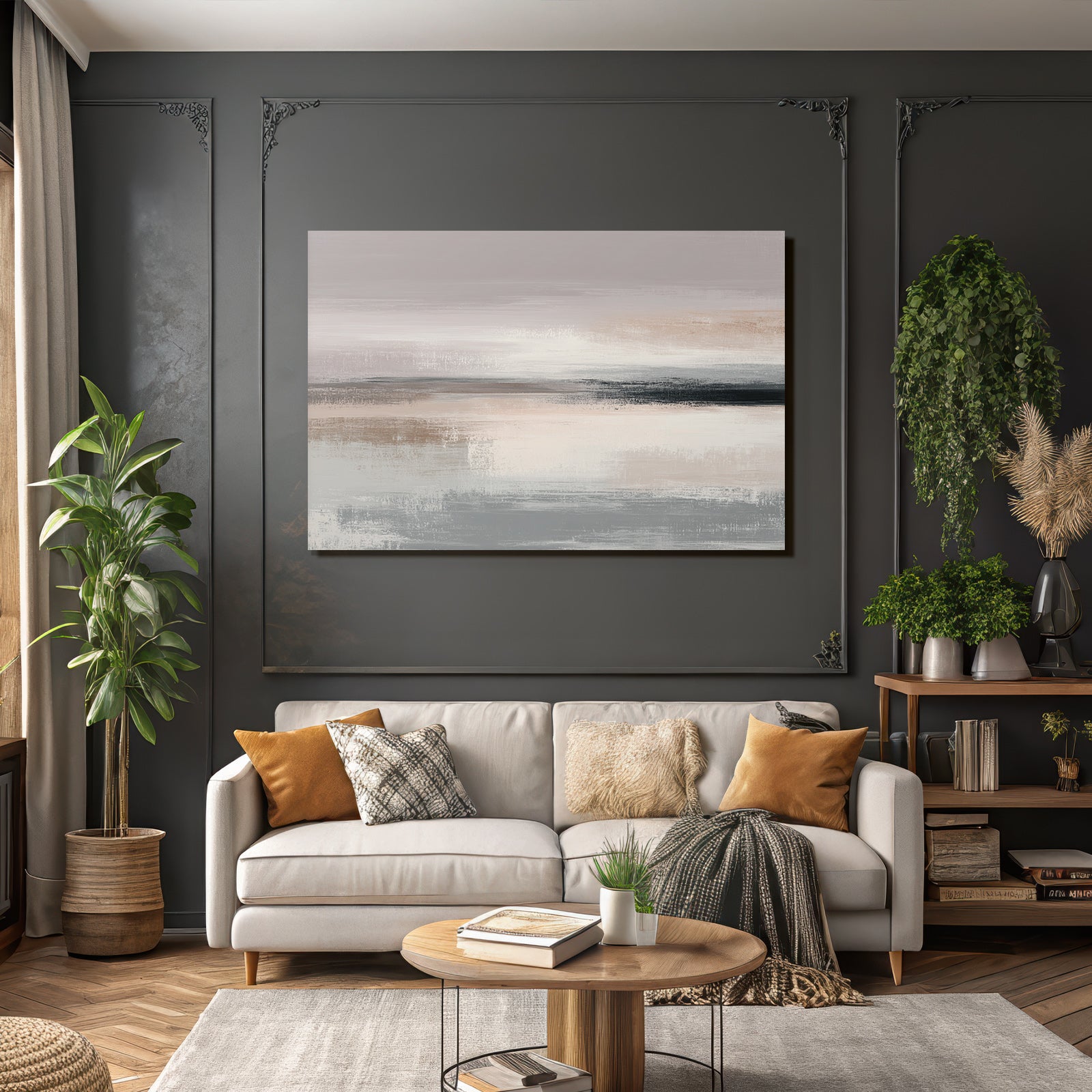 Abstract Artwork Soft Brush Strokes Muted Color Palette Gray Beige Pink Blending