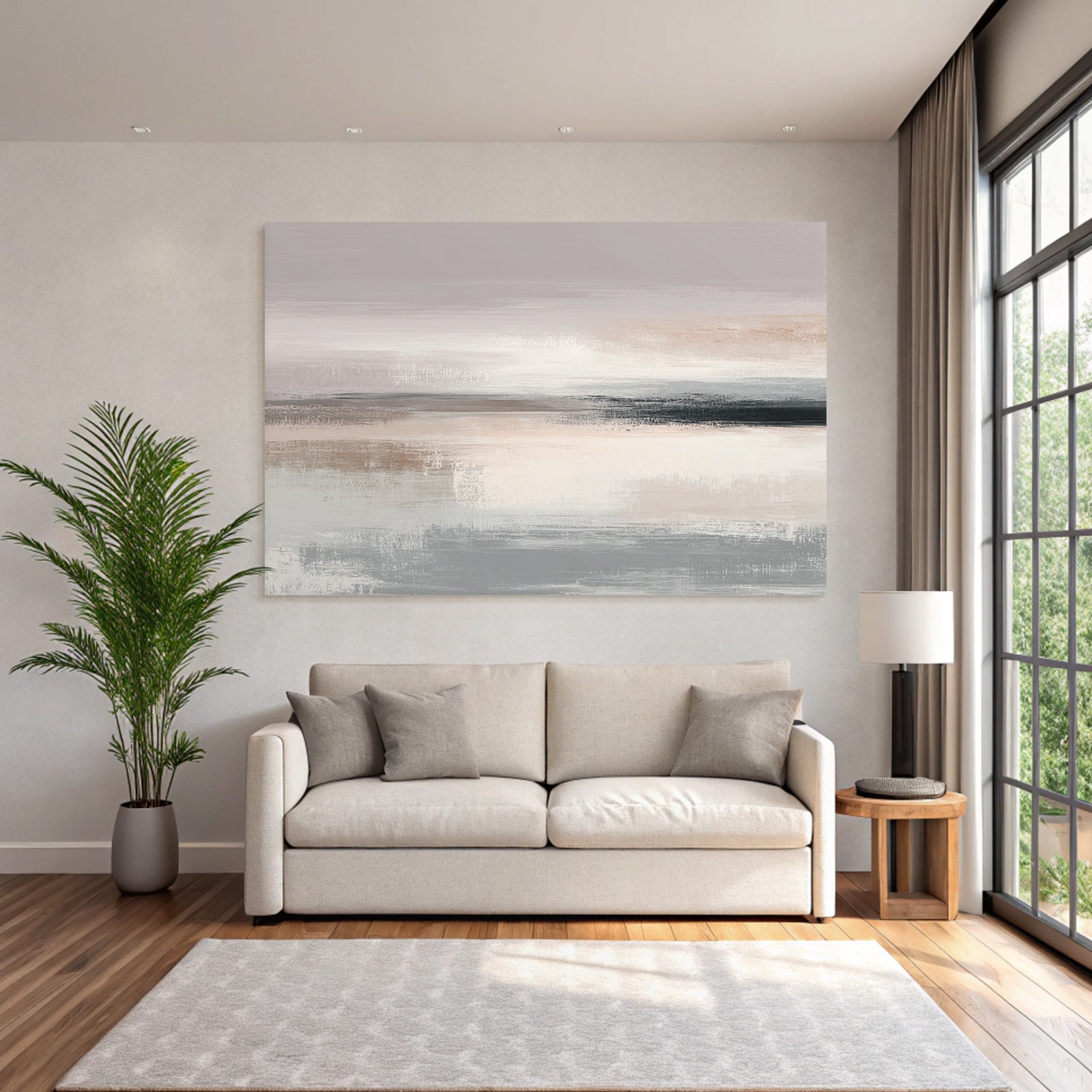 Abstract Artwork Soft Brush Strokes Muted Color Palette Gray Beige Pink Blending
