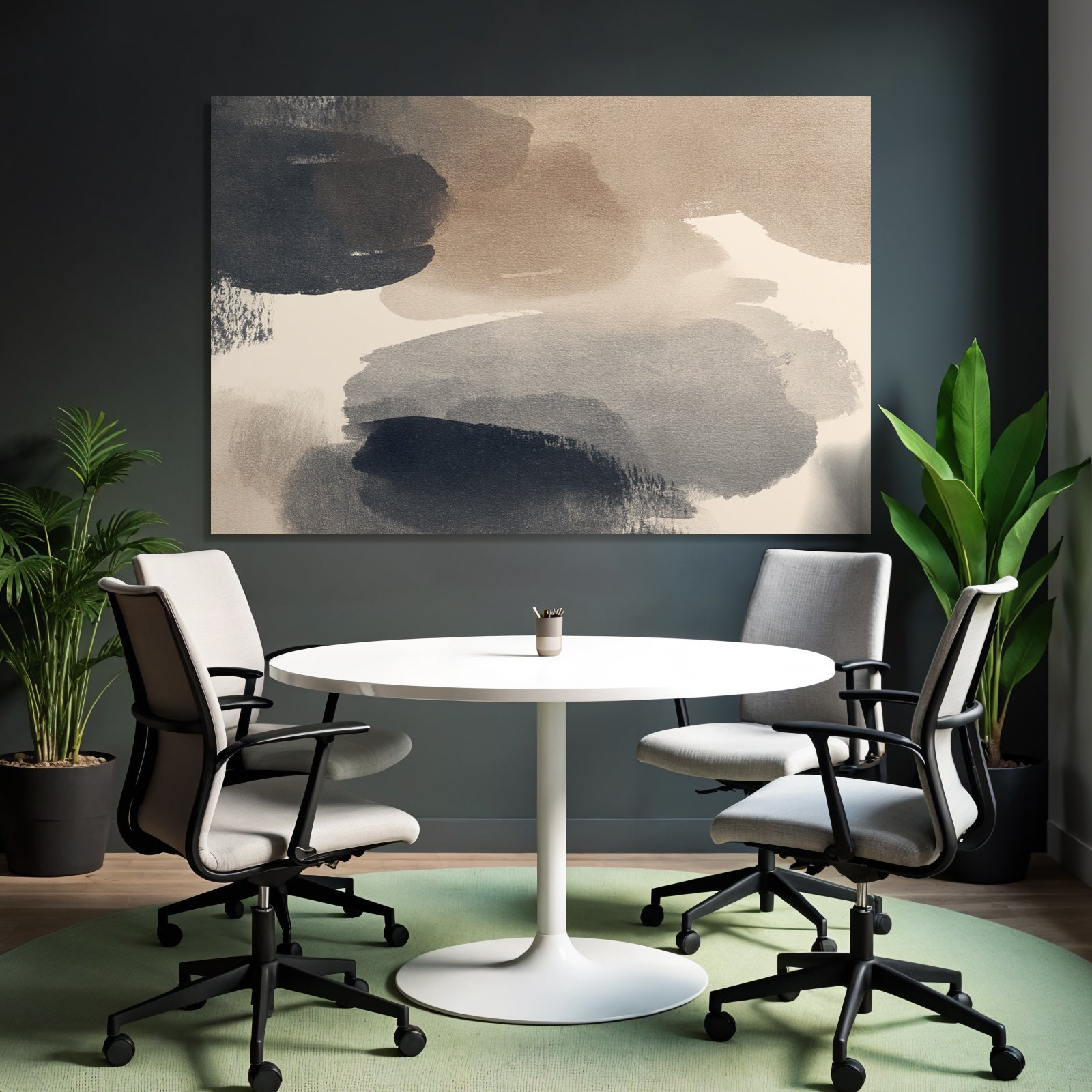 Abstrakte Aquarellmalerei In Beige Braun Und Marineblau