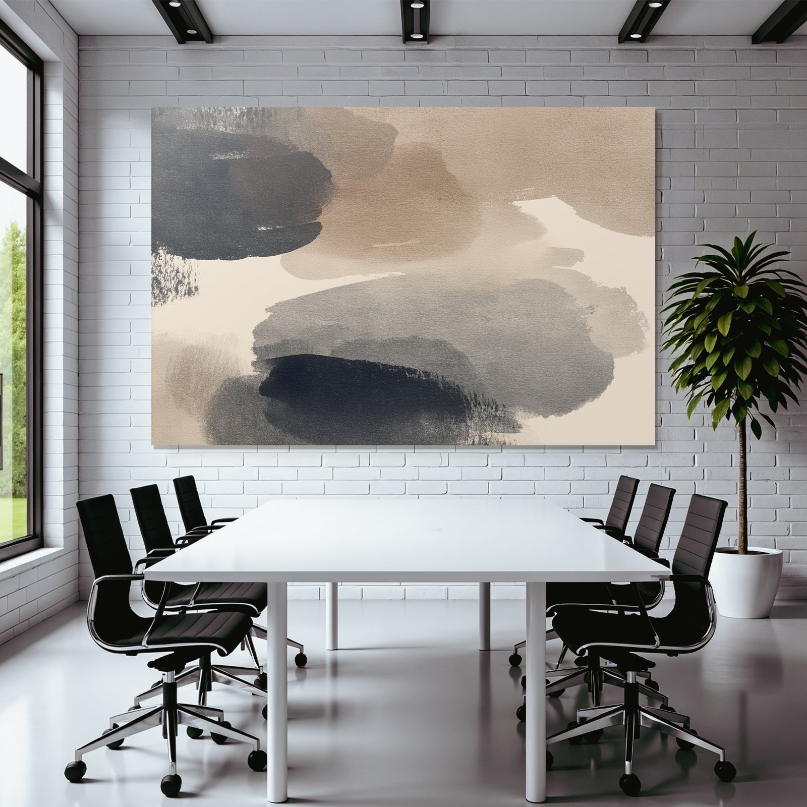 Abstrakte Aquarellmalerei In Beige Braun Und Marineblau