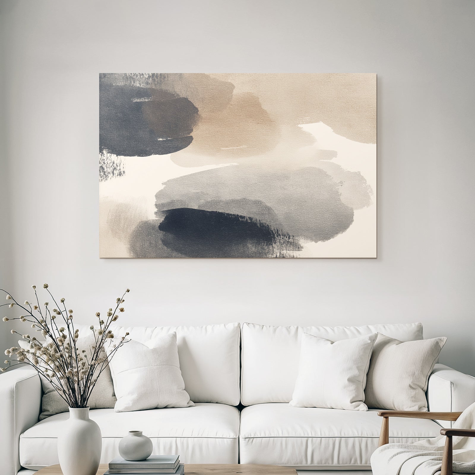 Abstrakte Aquarellmalerei In Beige Braun Und Marineblau