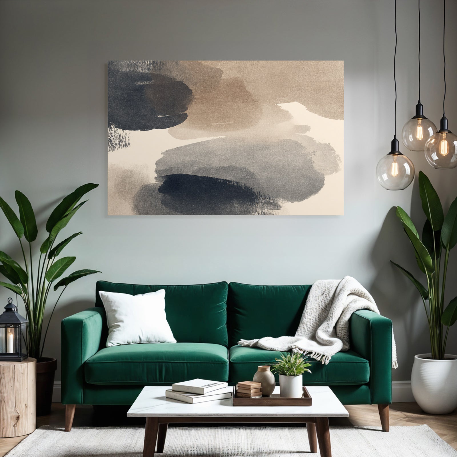 Abstrakte Aquarellmalerei In Beige Braun Und Marineblau