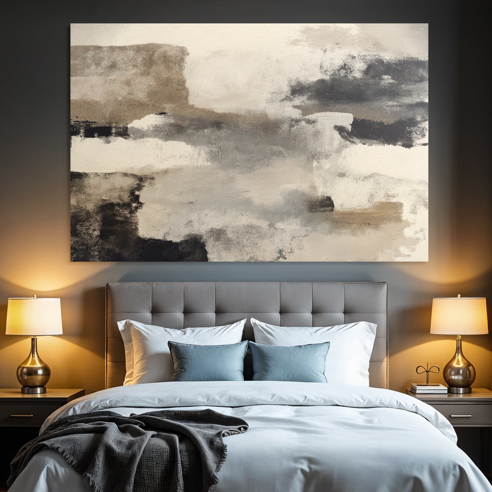 Abstrakte Kunst Mit Beigen Grauen Und Schwarzen Farben Malerischer Stil Mit Texturen