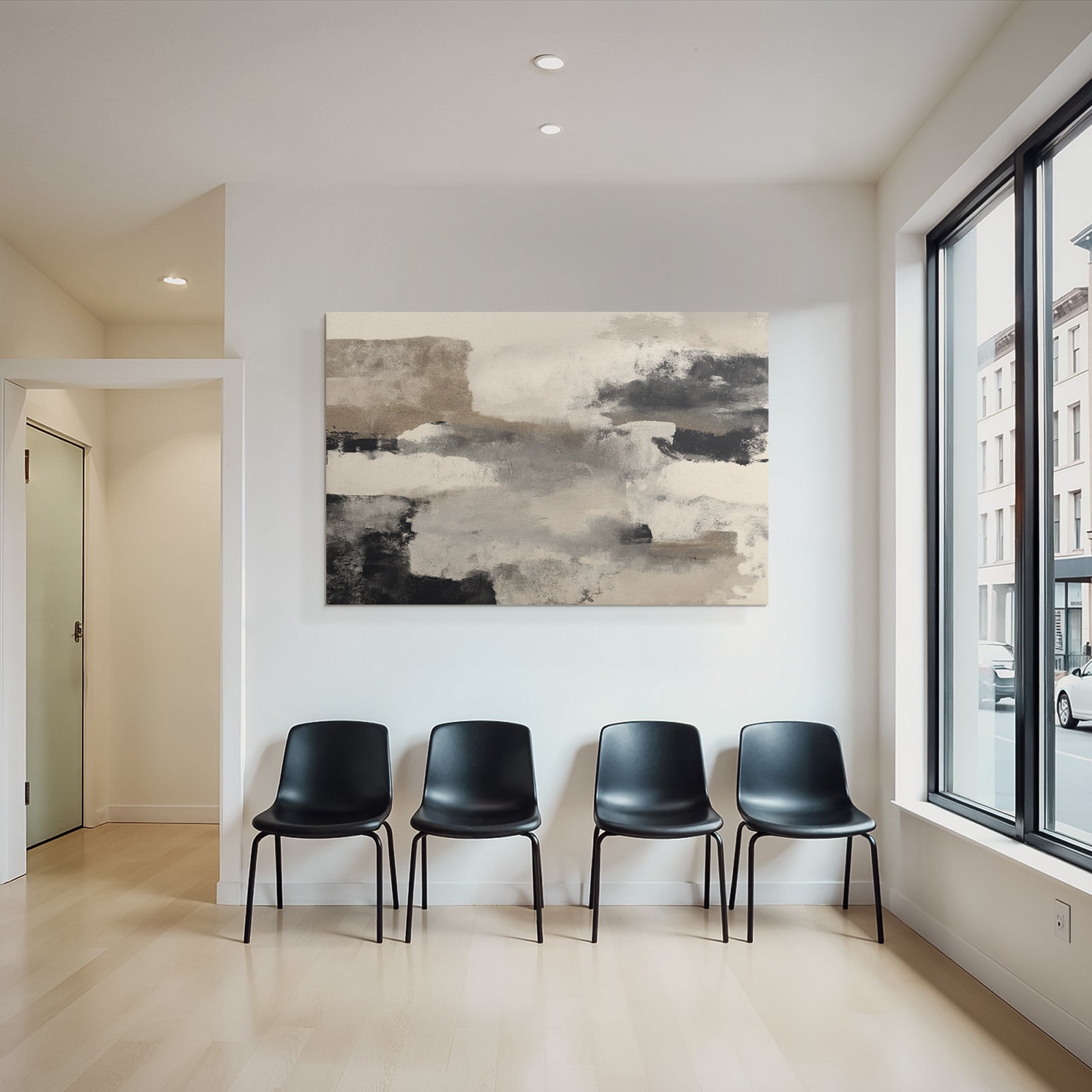 Abstrakte Kunst Mit Beigen Grauen Und Schwarzen Farben Malerischer Stil Mit Texturen
