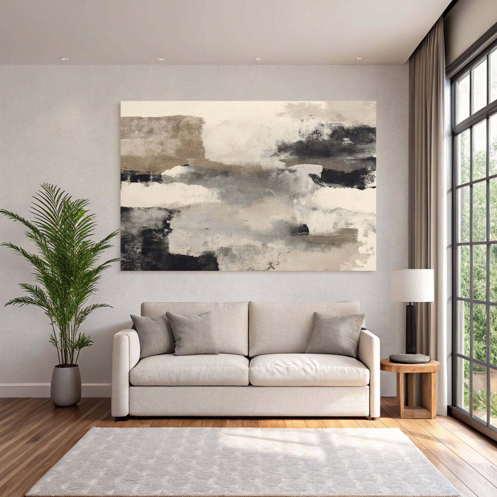 Abstrakte Kunst Mit Beigen Grauen Und Schwarzen Farben Malerischer Stil Mit Texturen