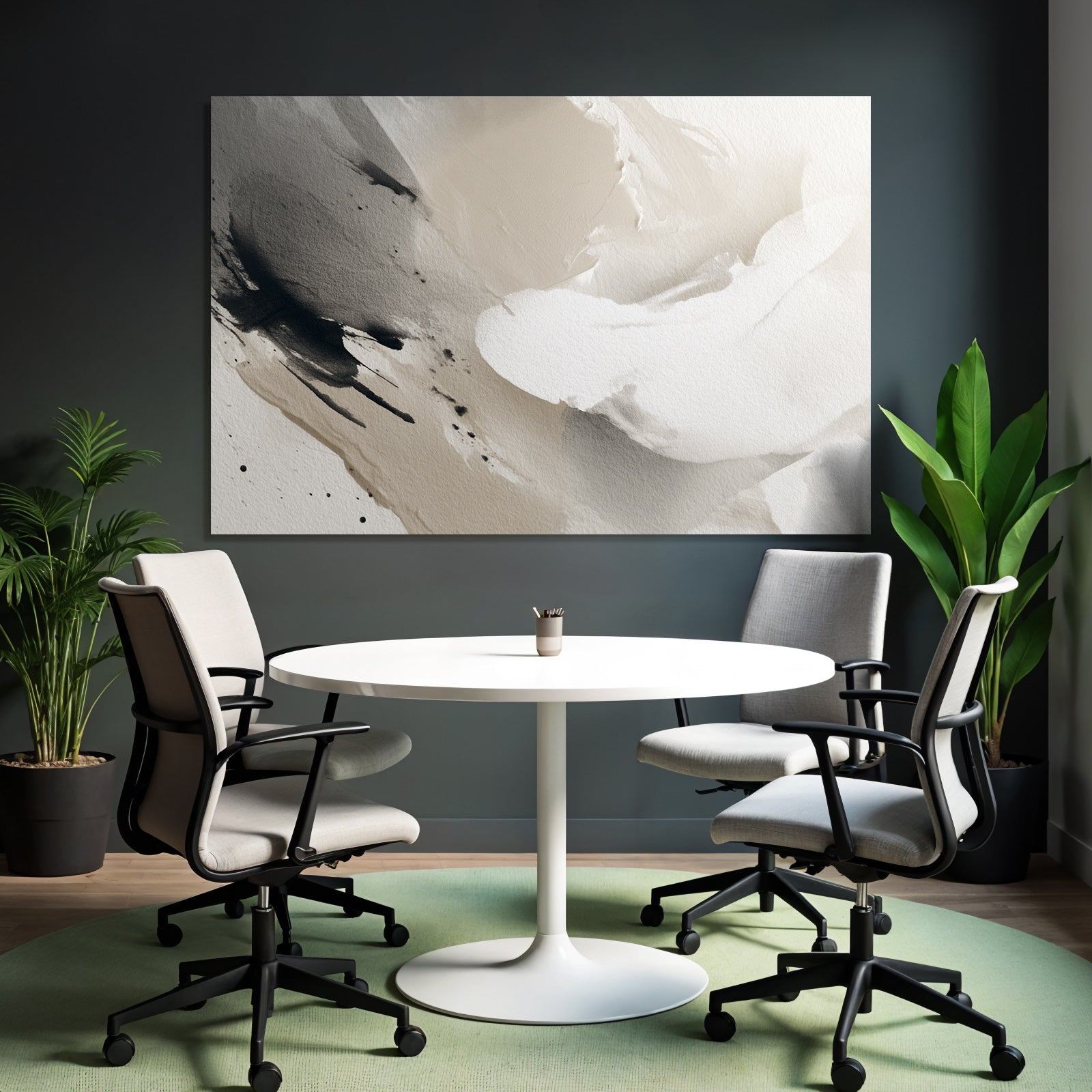Abstrakte Kunst Sanfte Streifen Schwarz Grau Beige Fluessige Texturen