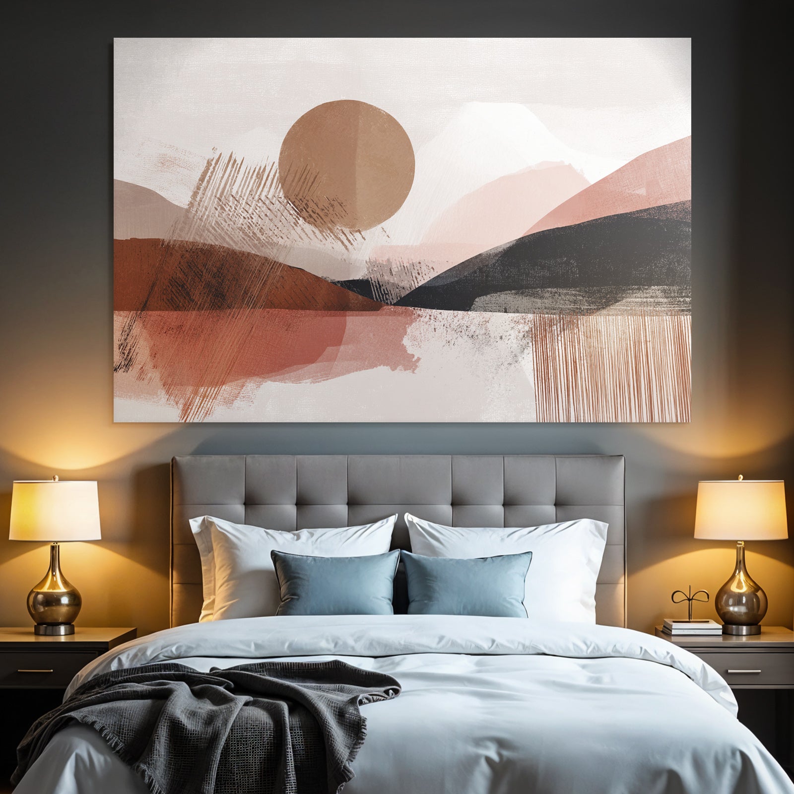 Abstrakte Landschaft Mit Sonne Und Huegeln Warmen Farben