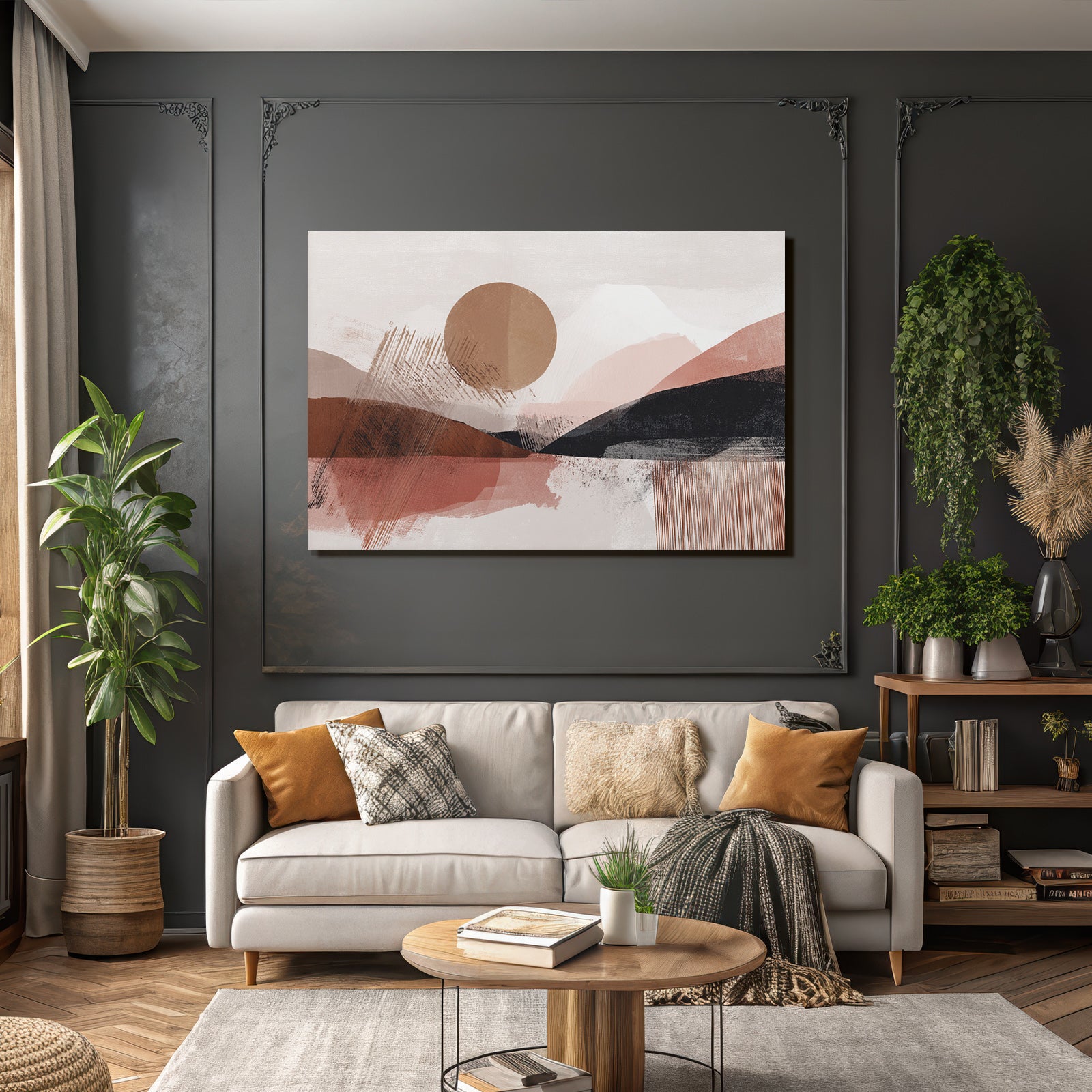 Abstrakte Landschaft Mit Sonne Und Huegeln Warmen Farben