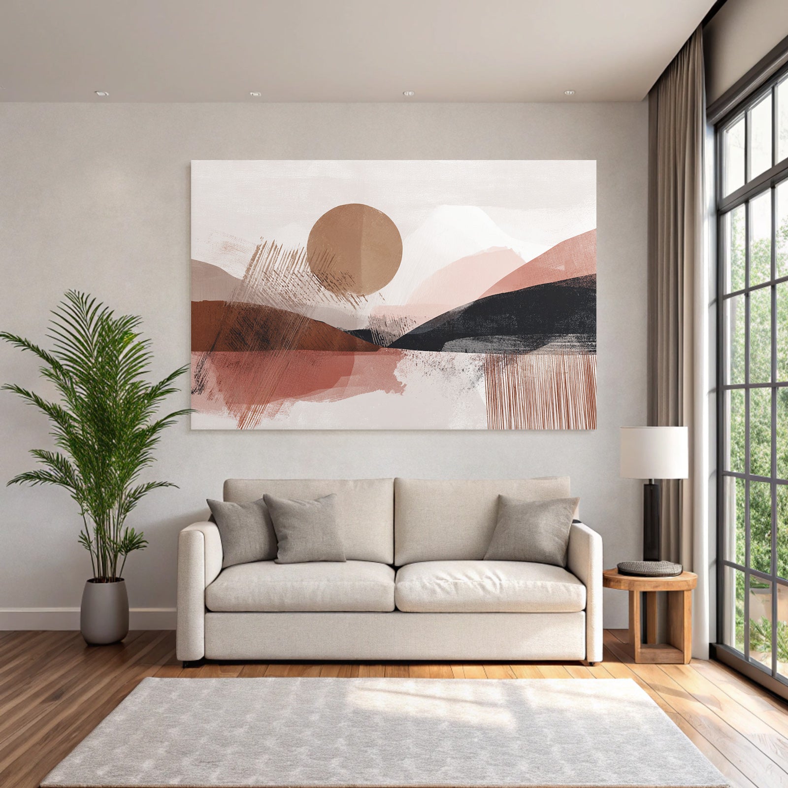 Abstrakte Landschaft Mit Sonne Und Huegeln Warmen Farben