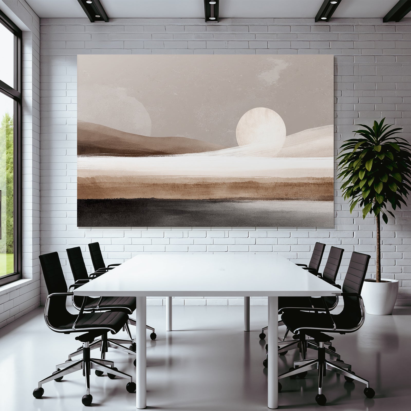 Abstrakte Landschaft Sanfte Erdtoene Huegel Und Grosser Sonne