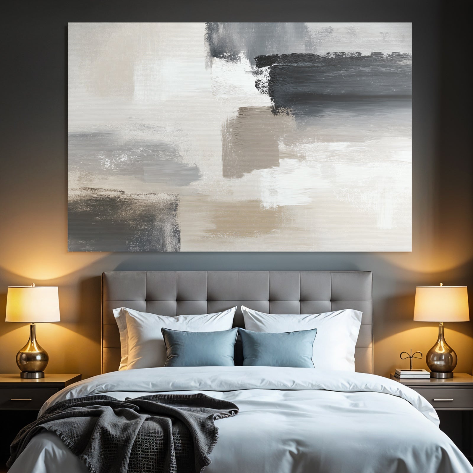 Abstract painting soft colors gray beige white black