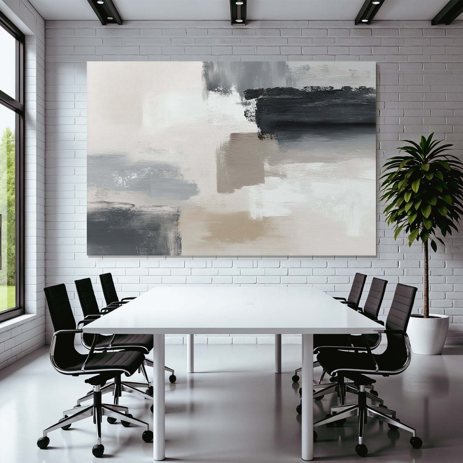 Abstract painting soft colors gray beige white black