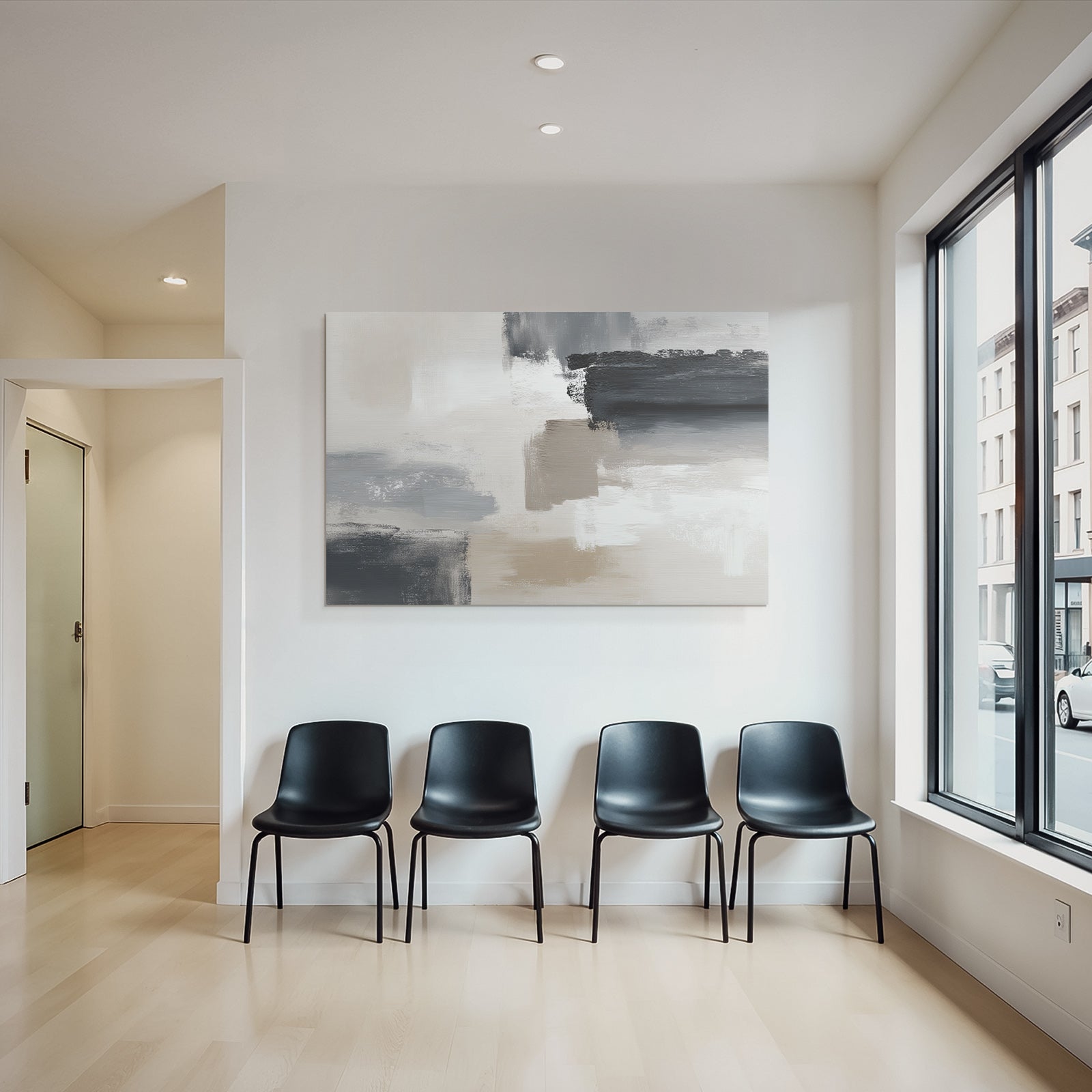 Abstract painting soft colors gray beige white black