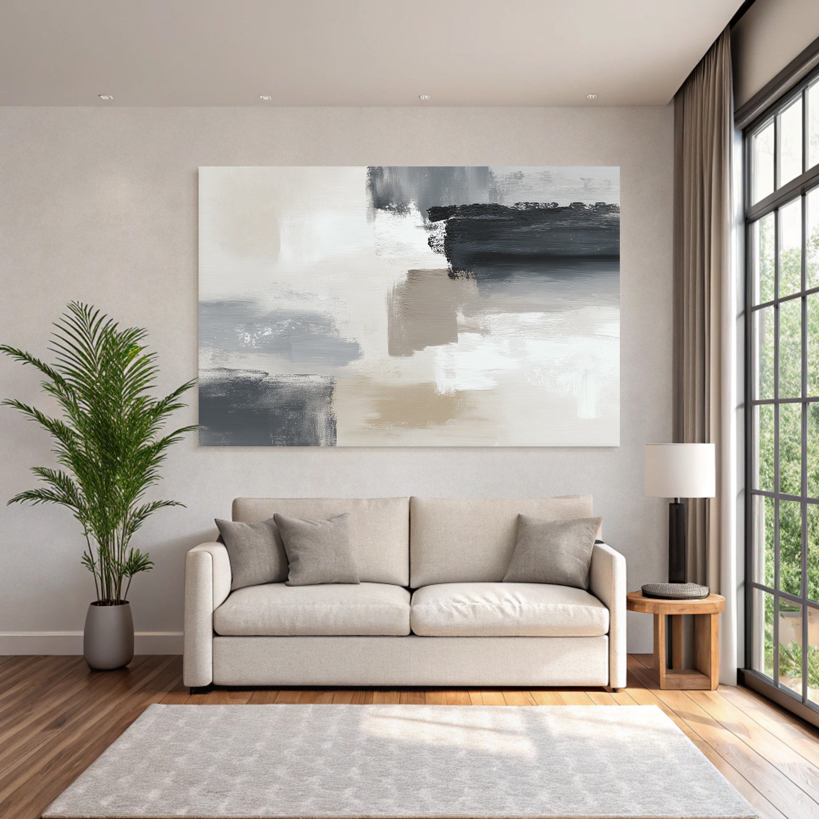 Abstract painting soft colors gray beige white black