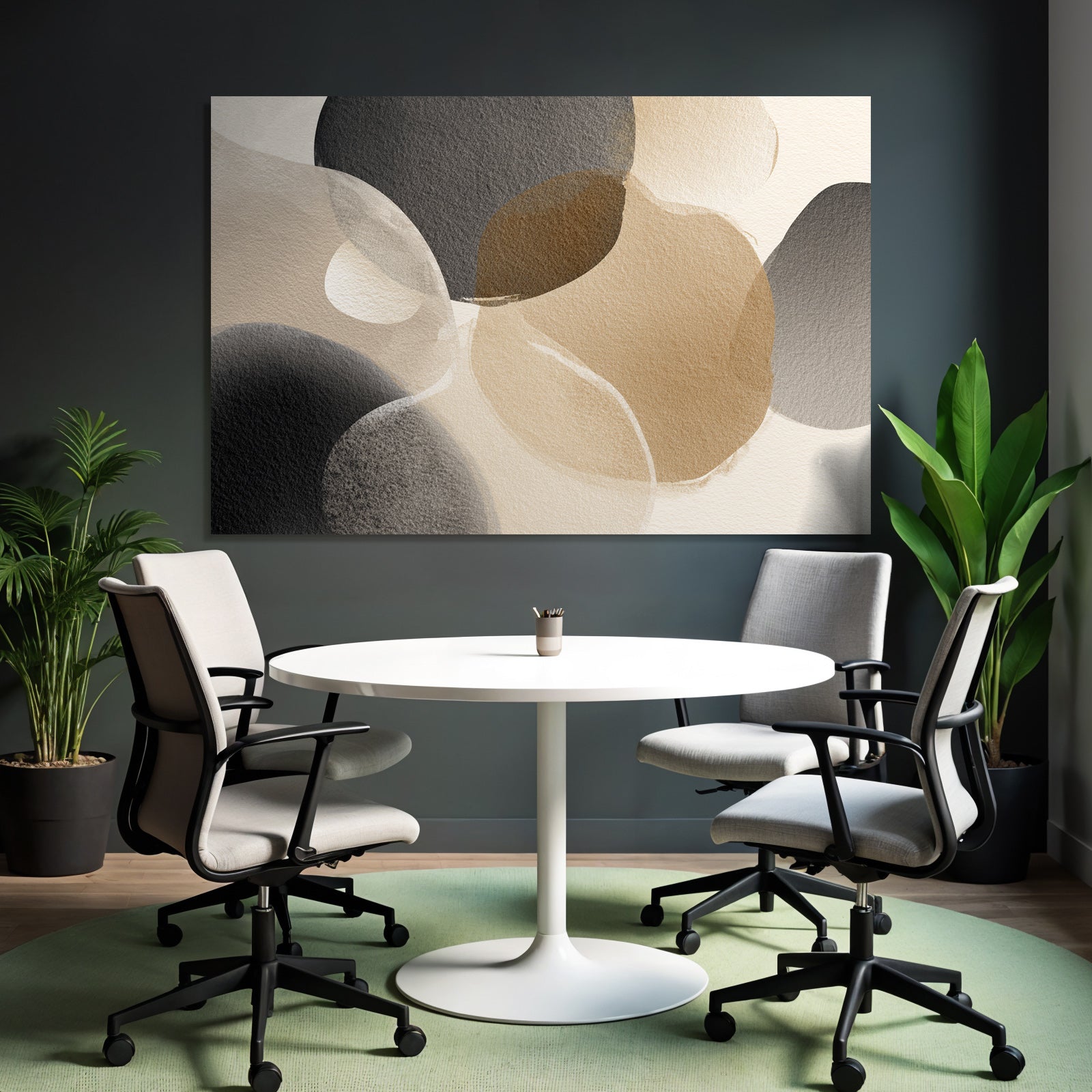 Abstrakte Wasserfarbenformen In Schwarz Beige Und Braun Auf Weichem Hintergrund
