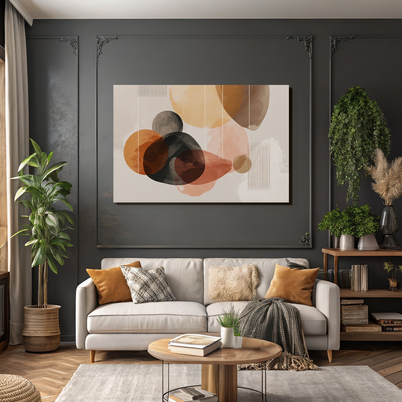 Abstract design Earth tones Circular shapes Vertical lines