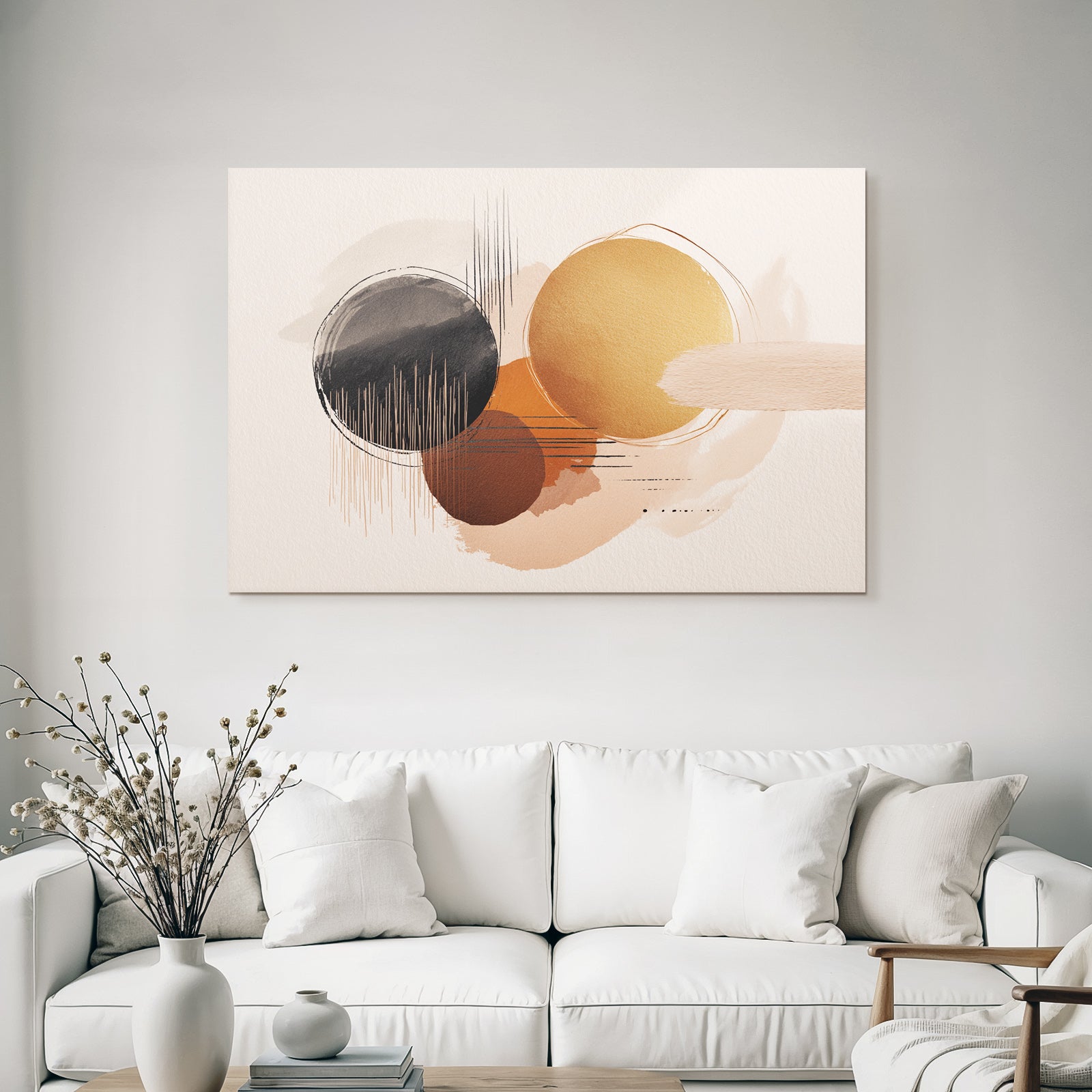 Abstraktes Design Kreise Pinselstriche Gedaemmt Farben