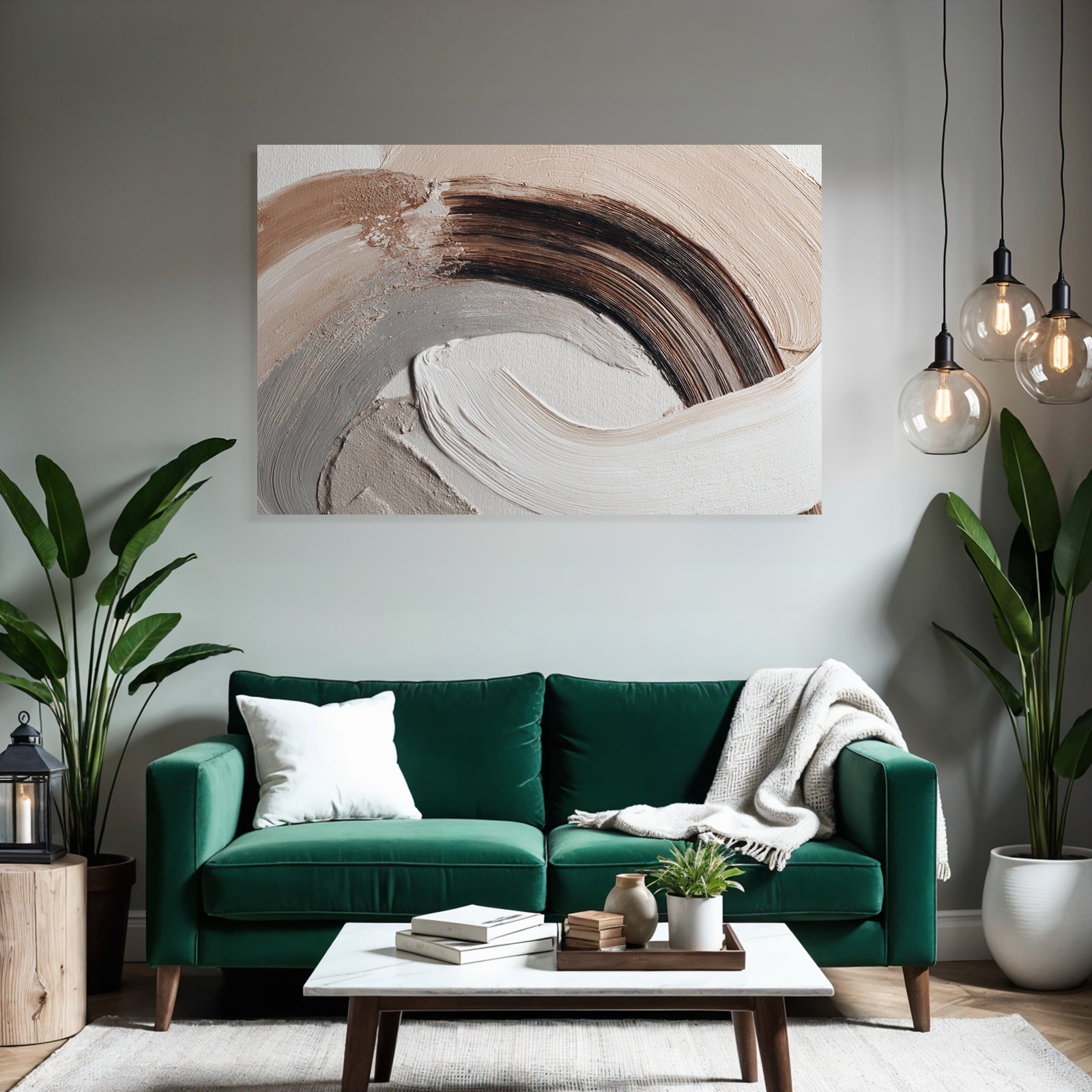 Abstraktes Gemaelde Mit Pinselstrichen In Beige Braun Grau Texturiert