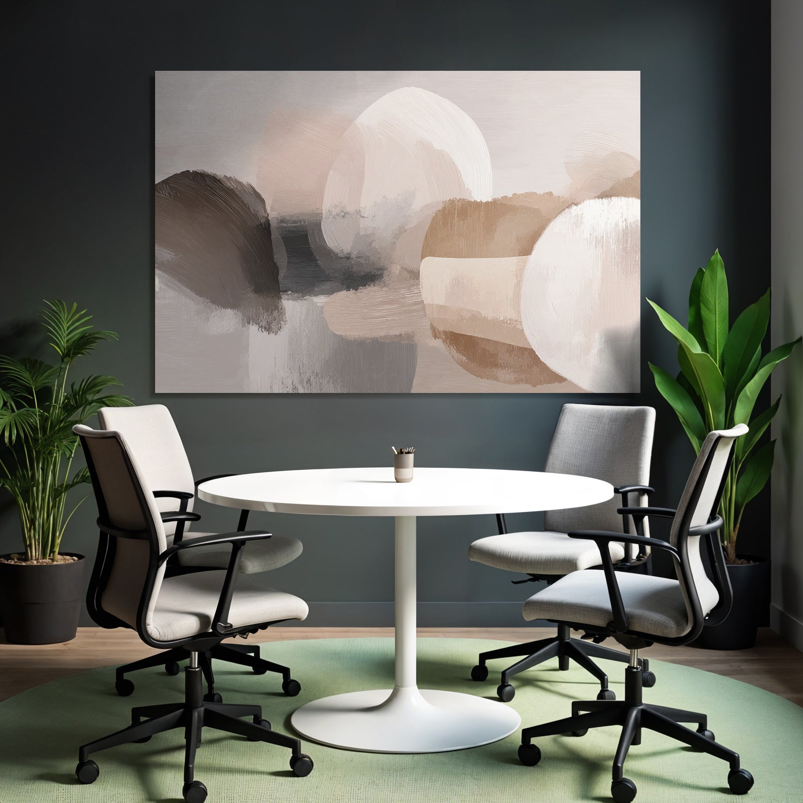 Abstract painting soft colors and shapes beige brown white
