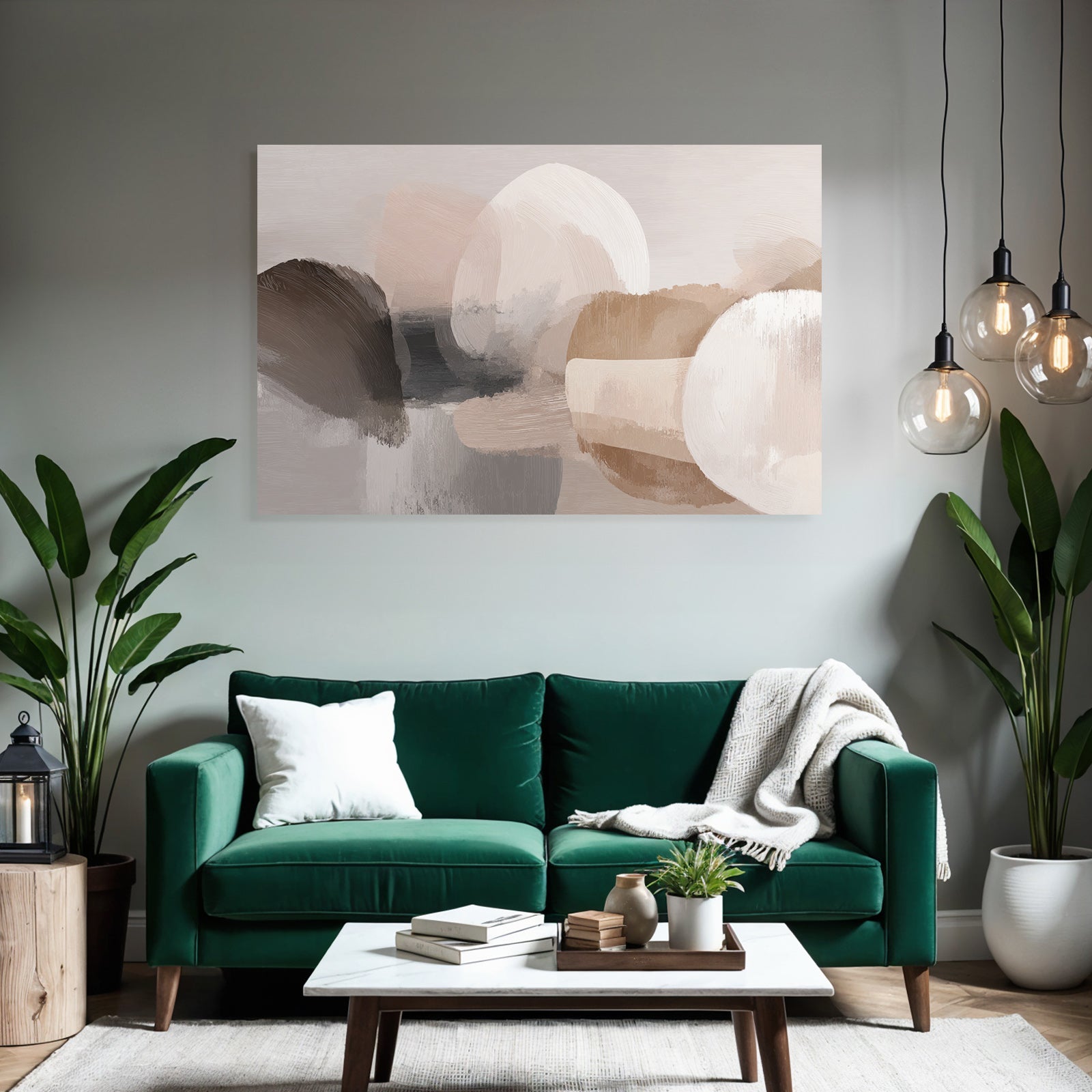 Abstract painting soft colors and shapes beige brown white