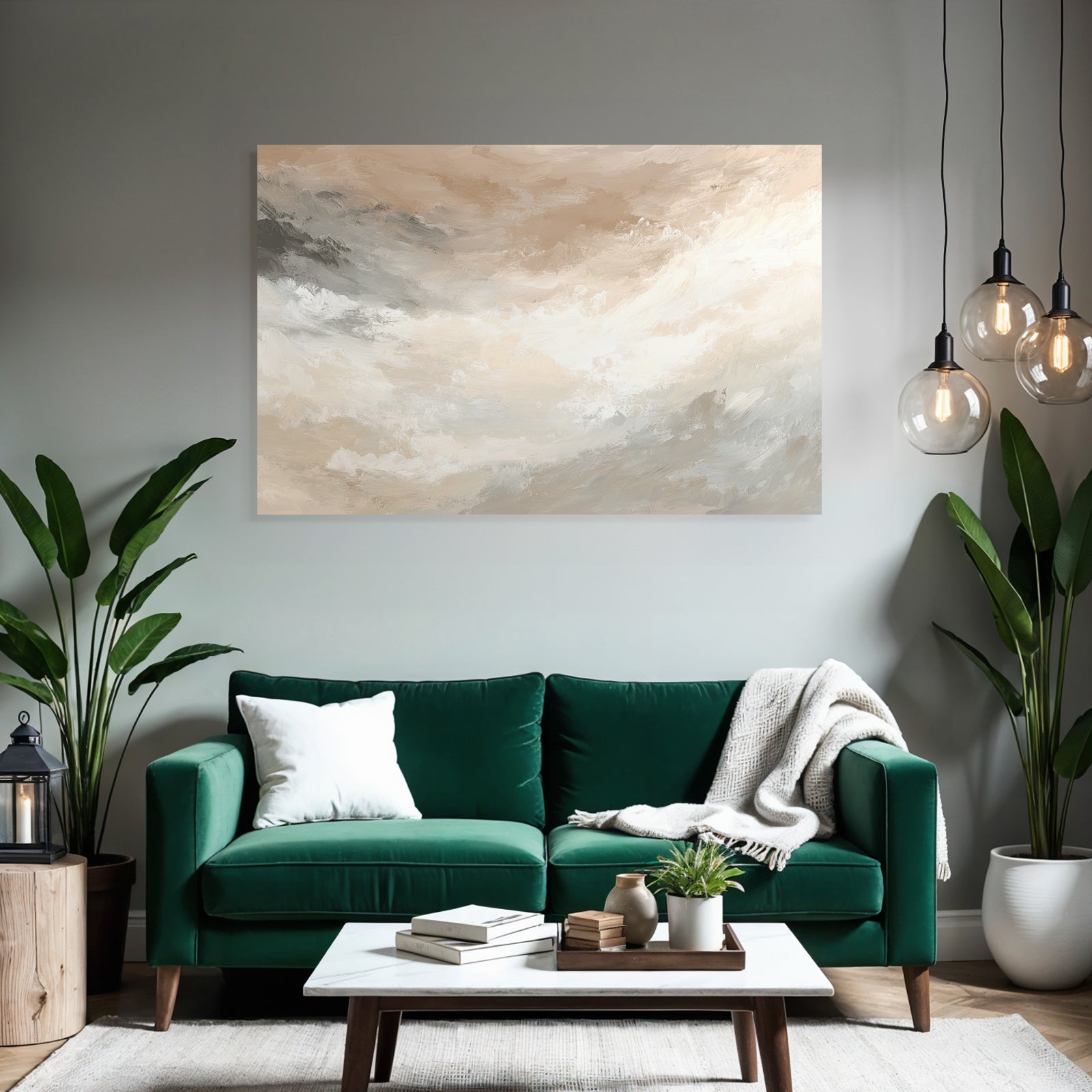 Abstract Painting Soft Colors Beige Cream Gray White