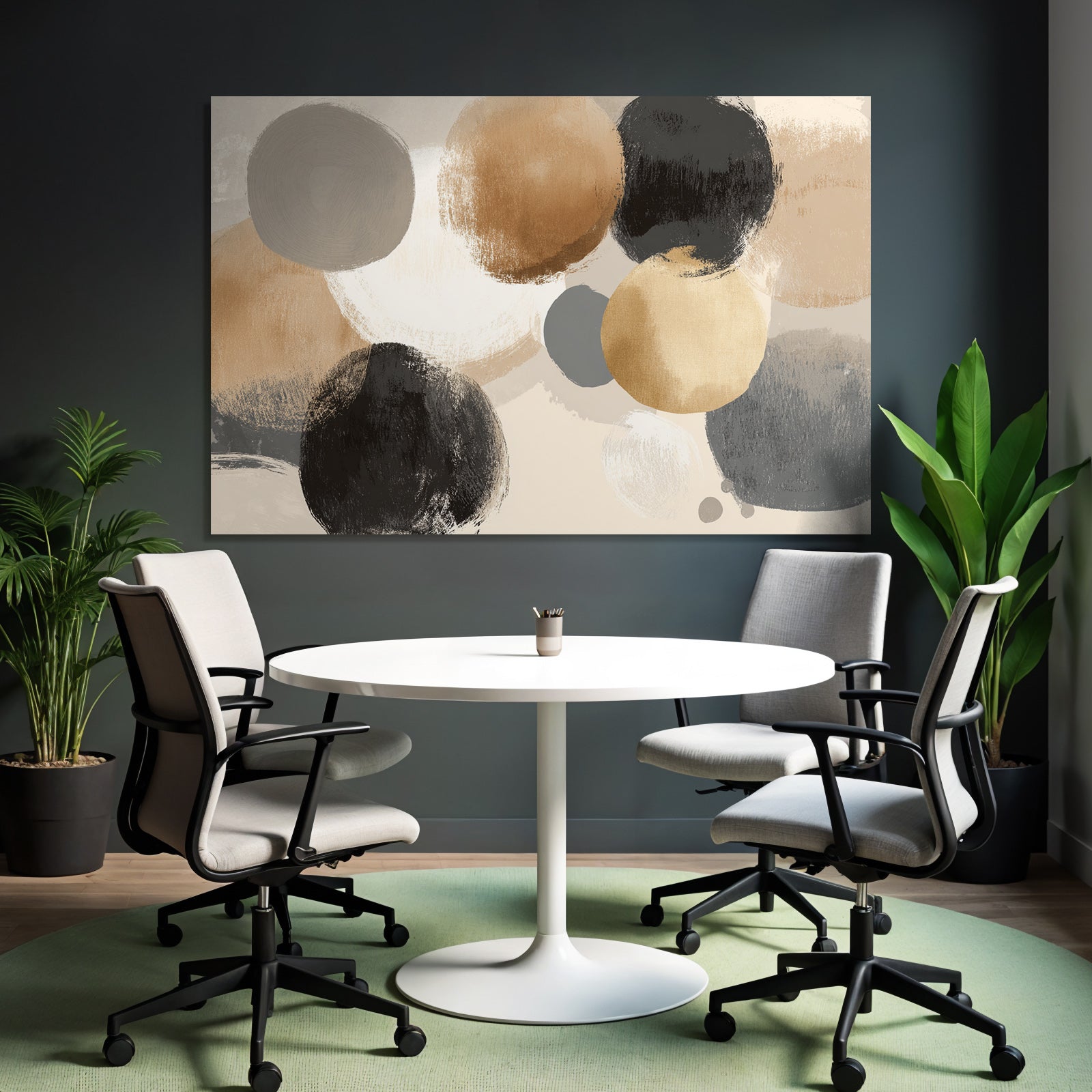 Abstract artwork with circles in different colors and textures