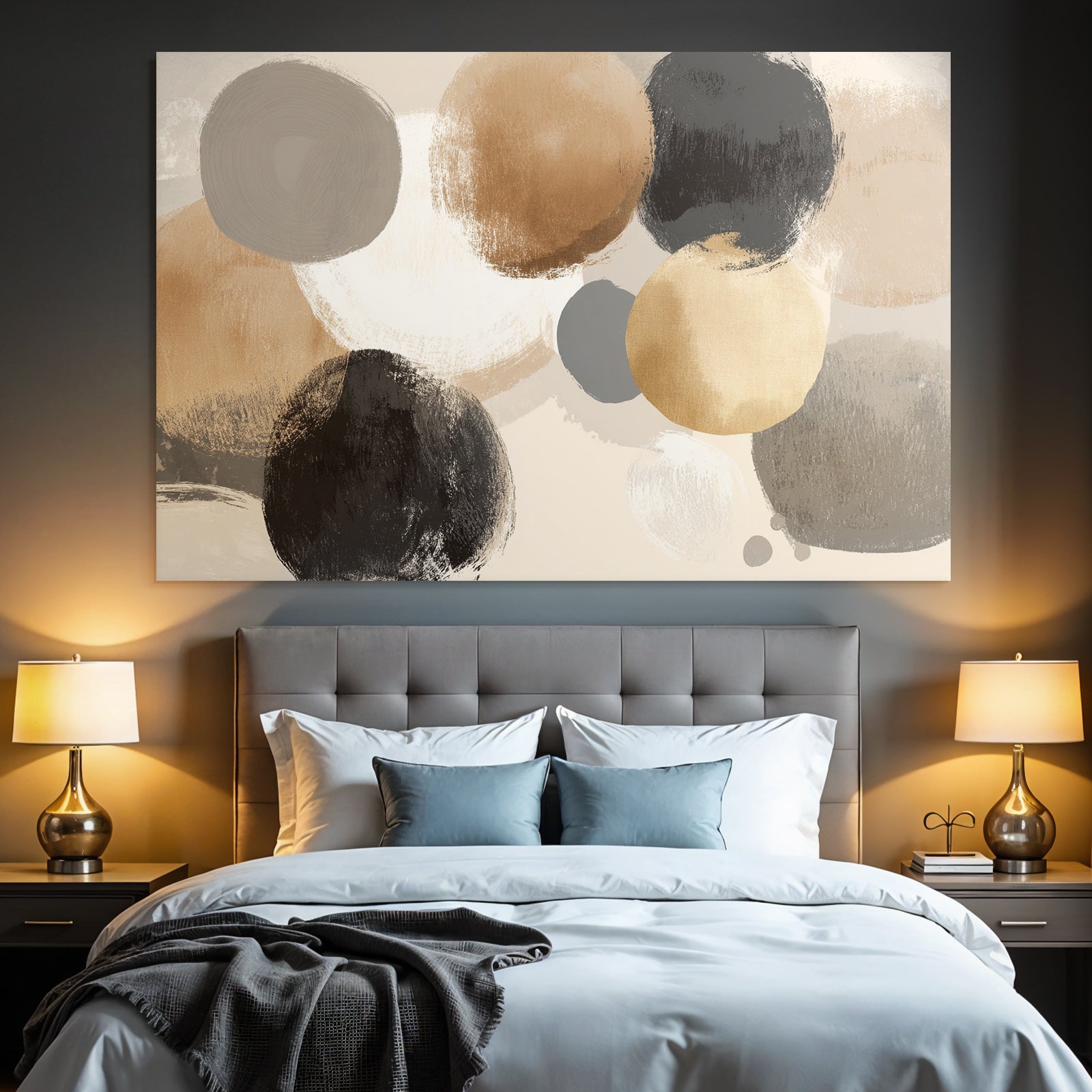 Abstract artwork with circles in different colors and textures