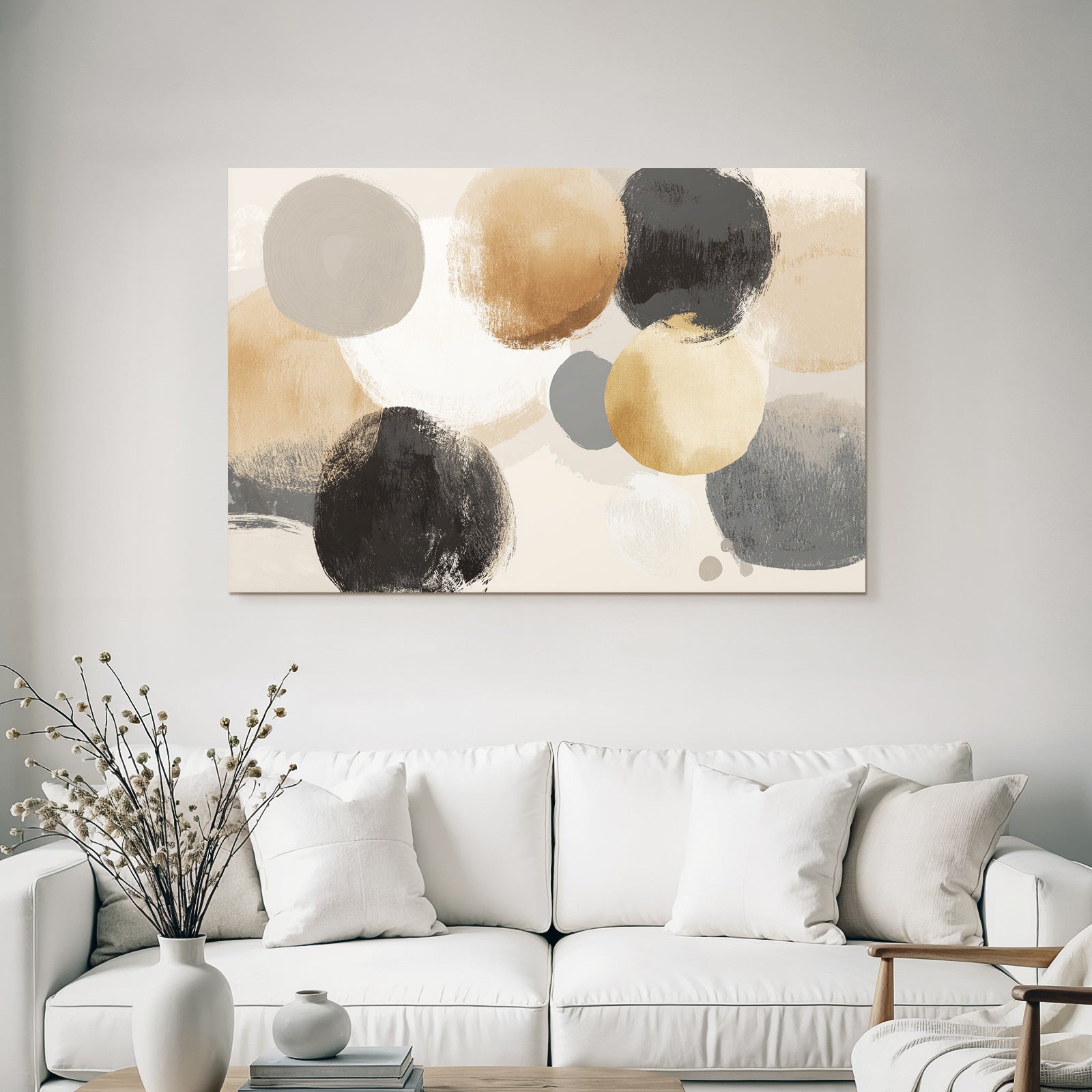 Abstract artwork with circles in different colors and textures