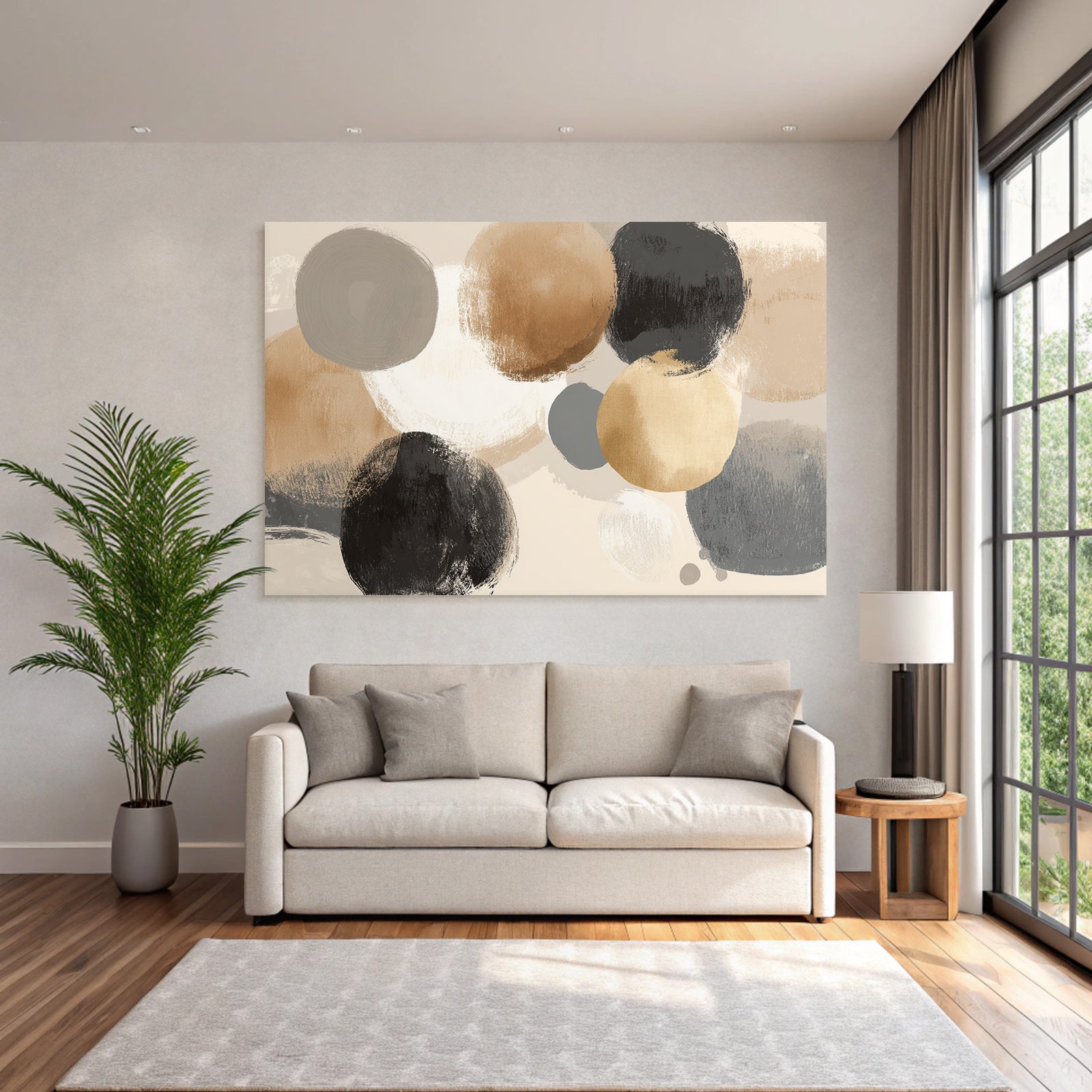 Abstract artwork with circles in different colors and textures