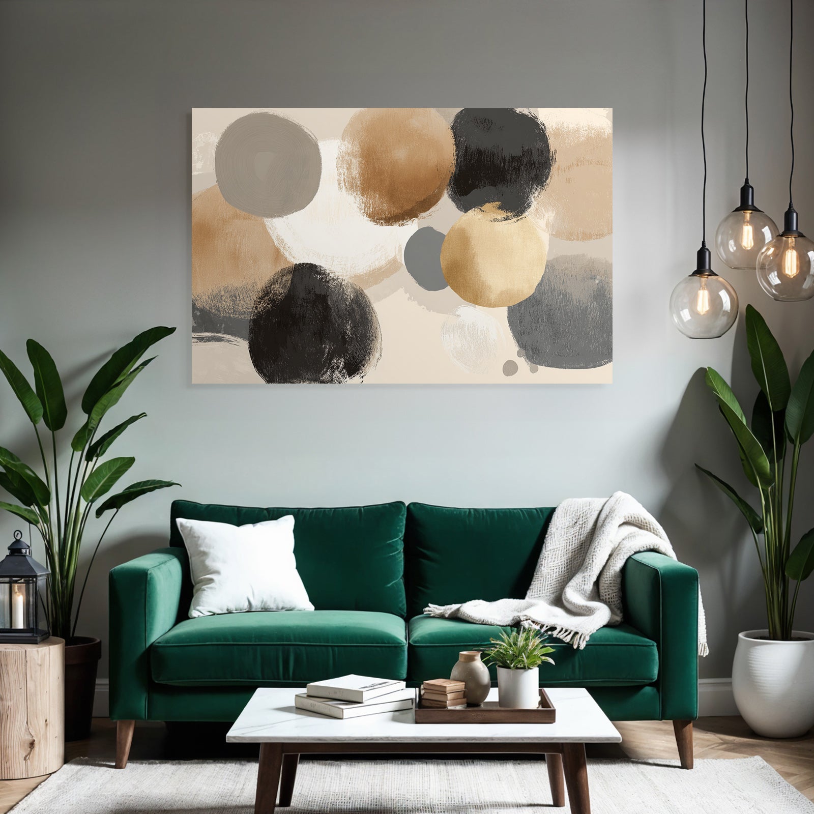 Abstract artwork with circles in different colors and textures