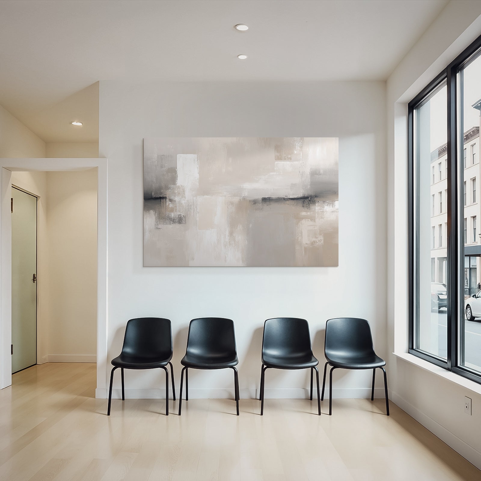 Abstract artwork with soft neutral colors and a textured look