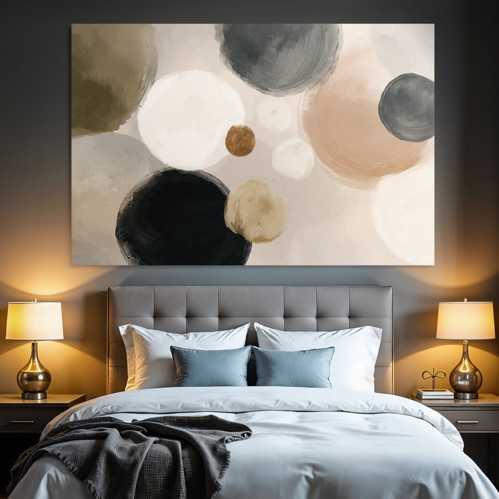 Abstract design with circular shapes in different colors cream beige black brown