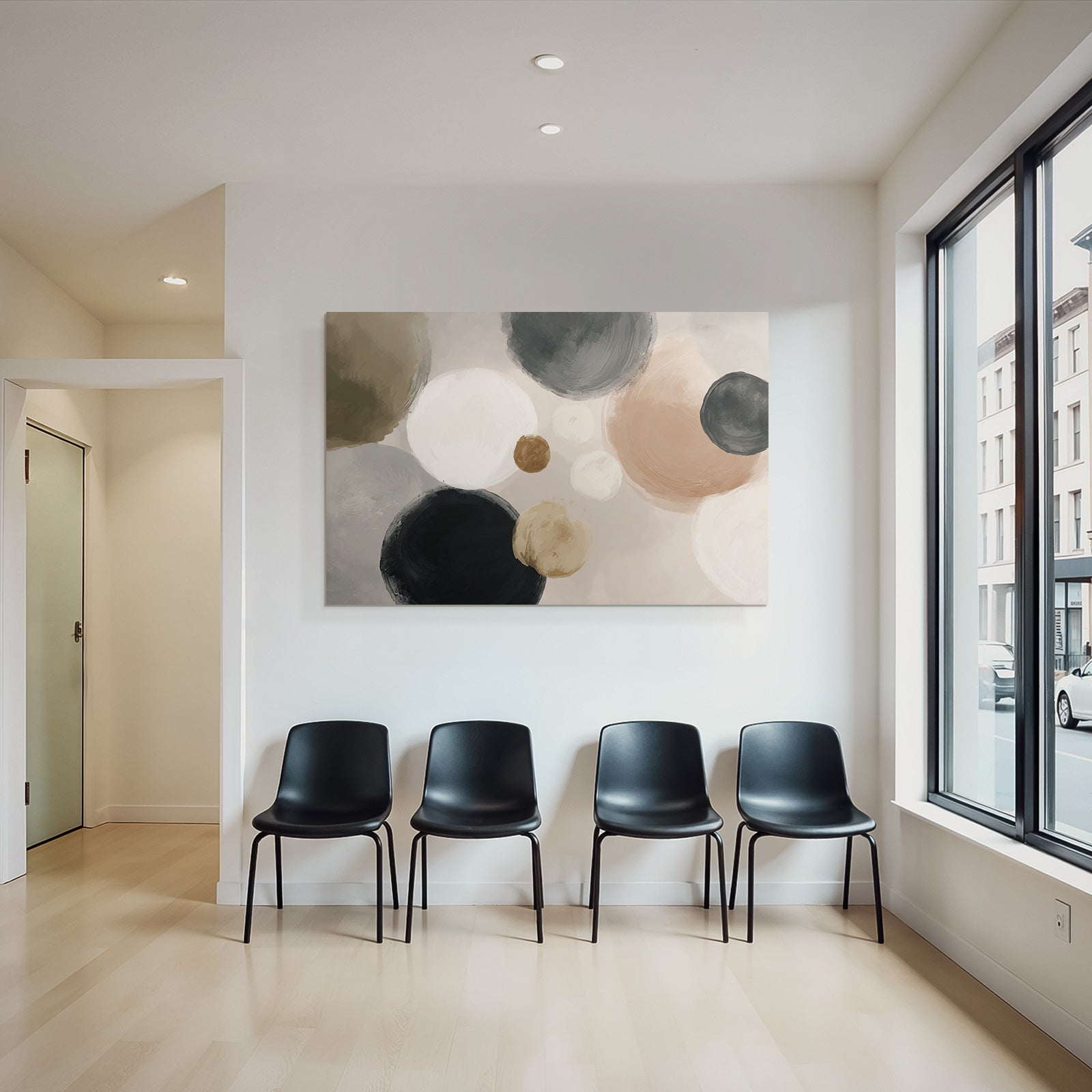 Abstract design with circular shapes in different colors cream beige black brown