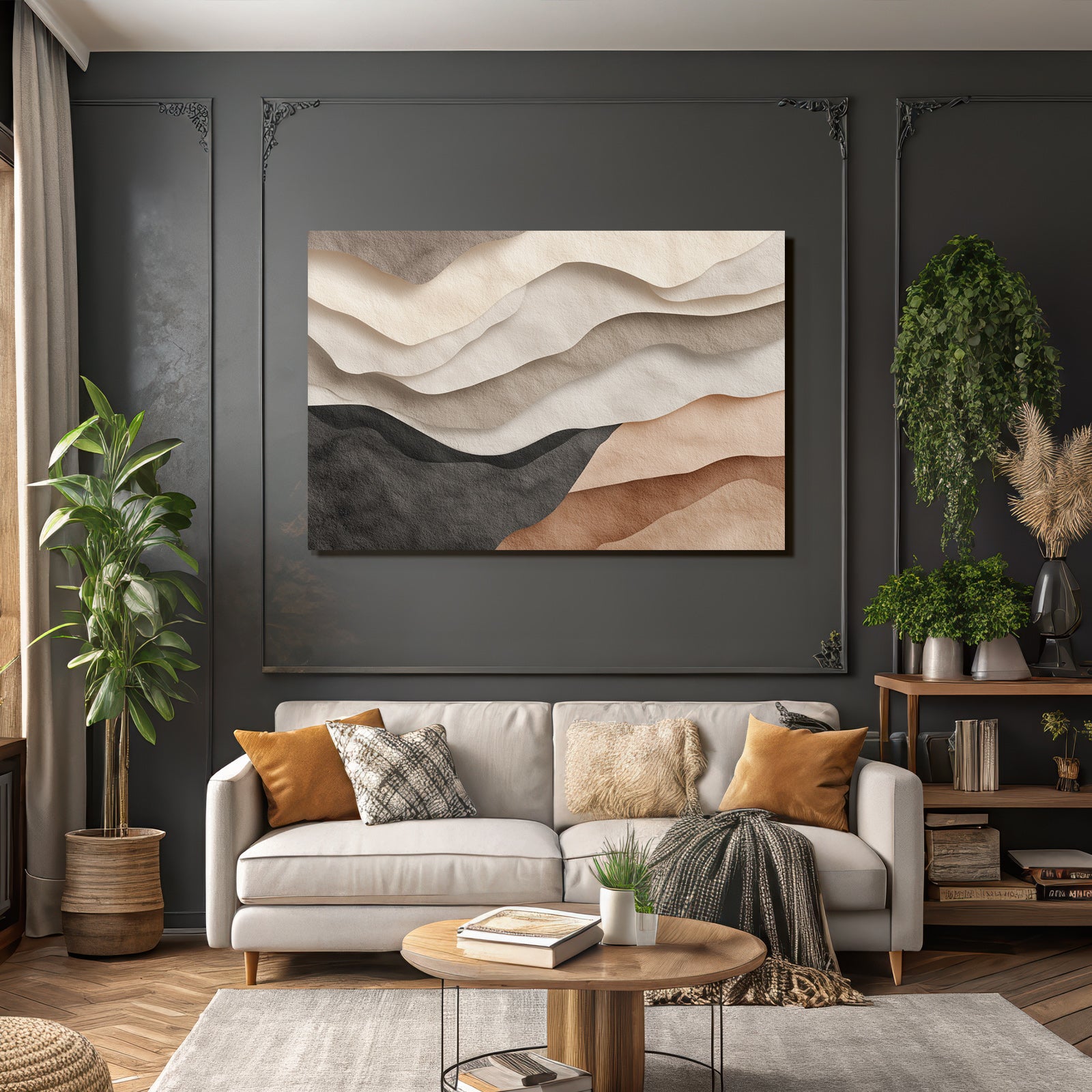 Layered Design Waves Hills Textured Paper Neutral Tones