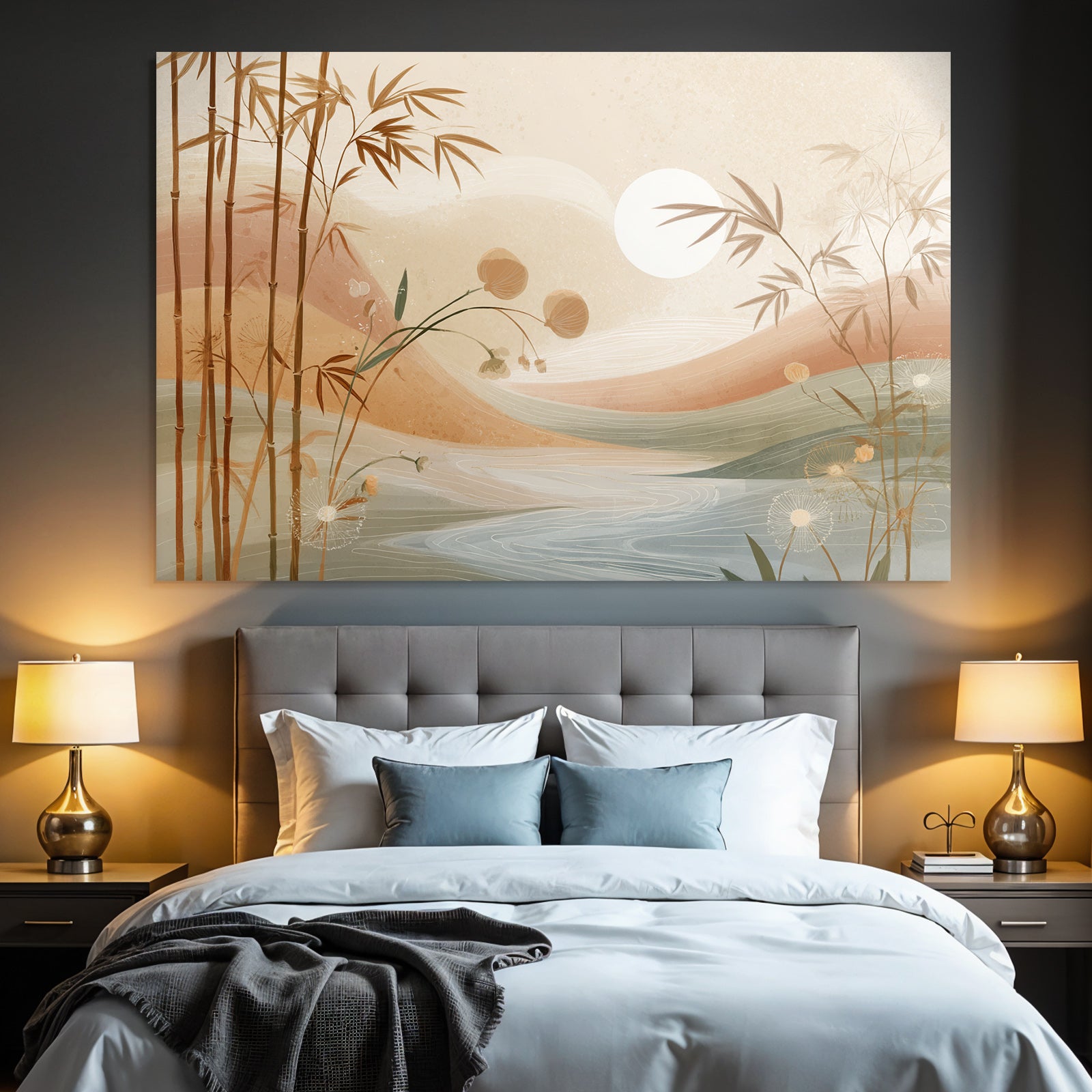 Natural Landscape Bamboo Flowers Hills Sun Pastel Colors Aspect Ratio